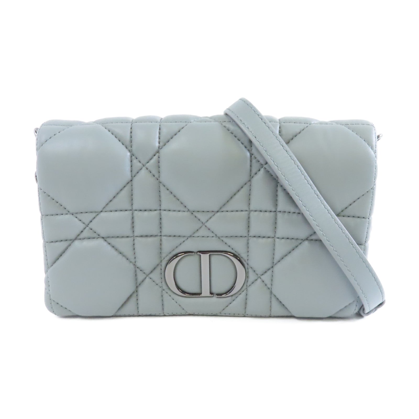 Dior 皮革Caro Macrocannage Mini Bag銀扣鏈帶肩背袋灰色