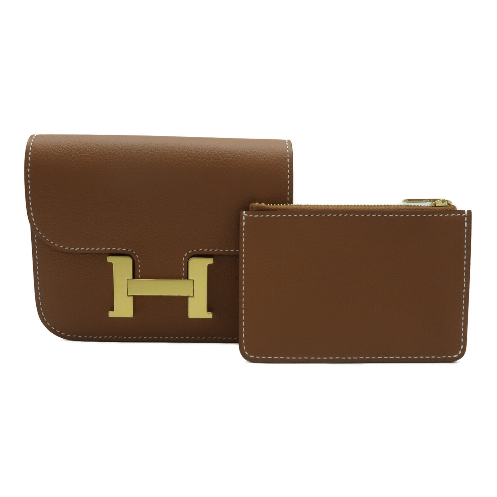 HERMES Evercolor皮革Constance Slim金扣錢包Gold