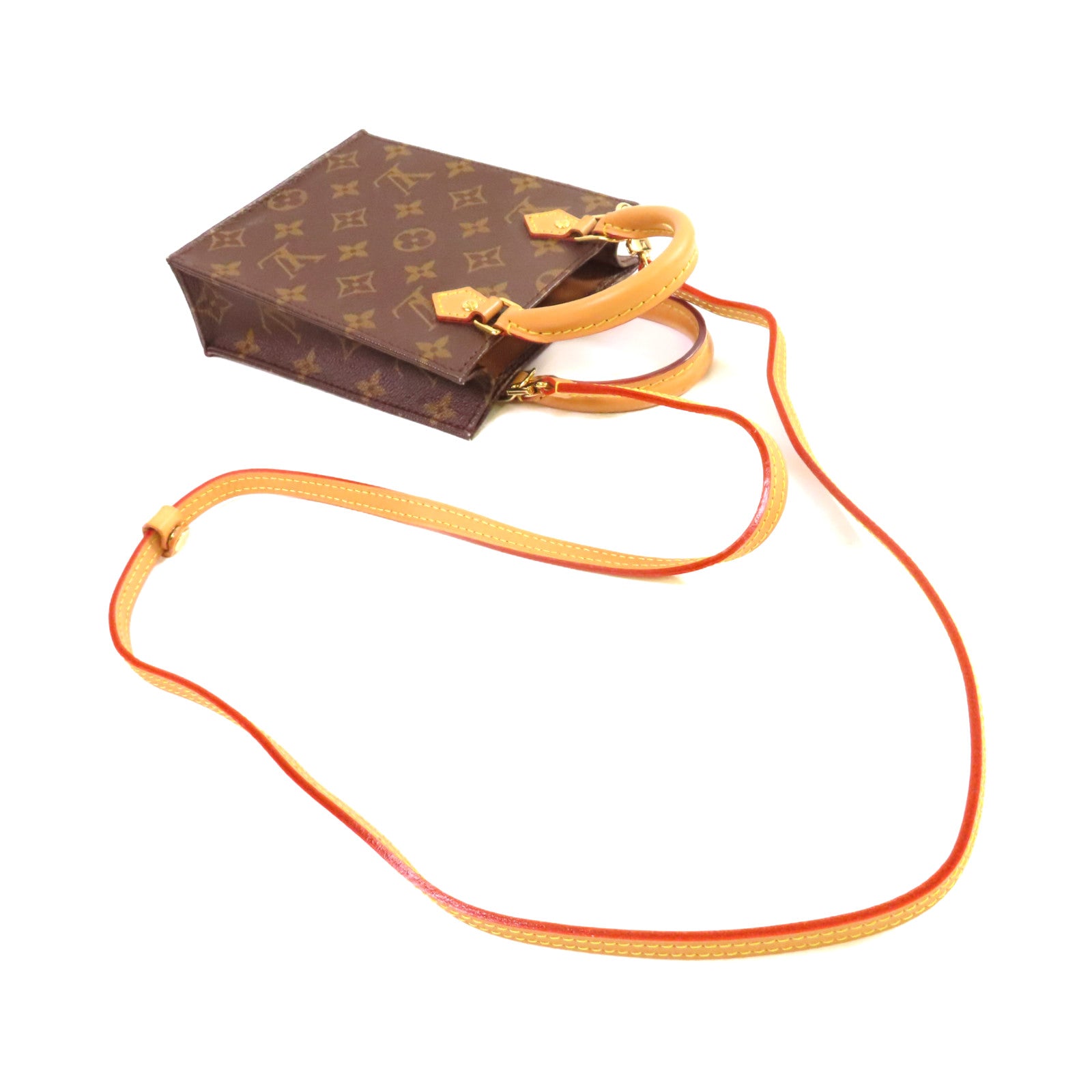 LOUIS VUITTON 【激減優惠】Monogram Petit Sac Plat 2Way Shoulder Bag金扣手挽肩背兩用袋啡色