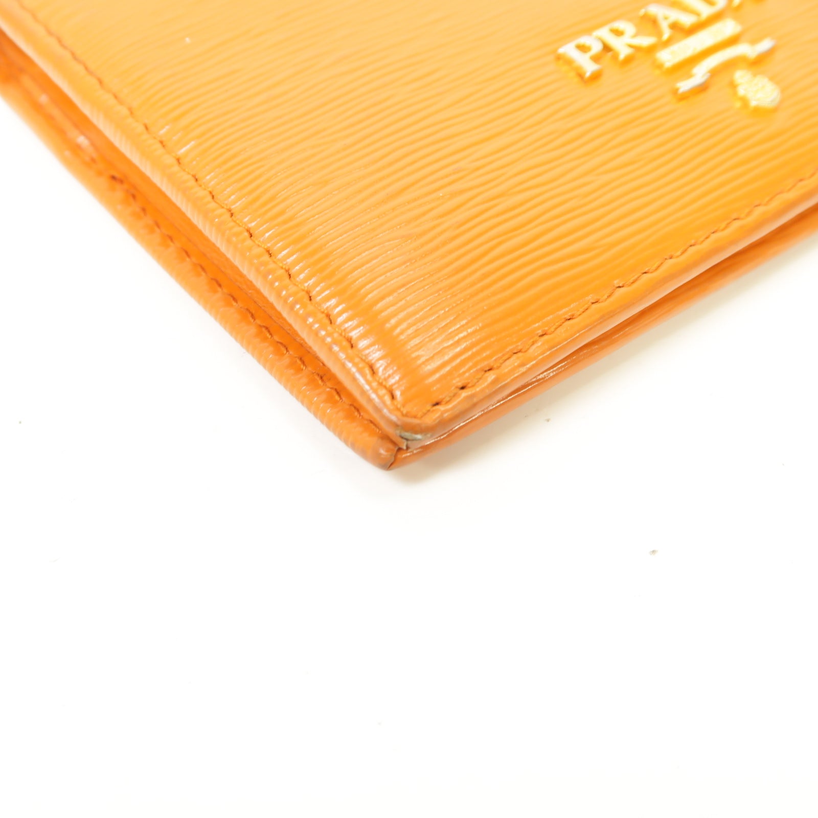 PRADA 牛皮皮革Wallet金扣錢包橙色