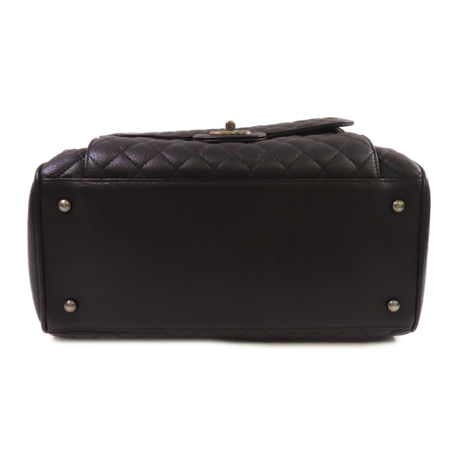 CHANEL 菱格牛皮皮革2Way Shoulder Bag金扣/銀扣鏈帶手挽肩背兩用袋黑色