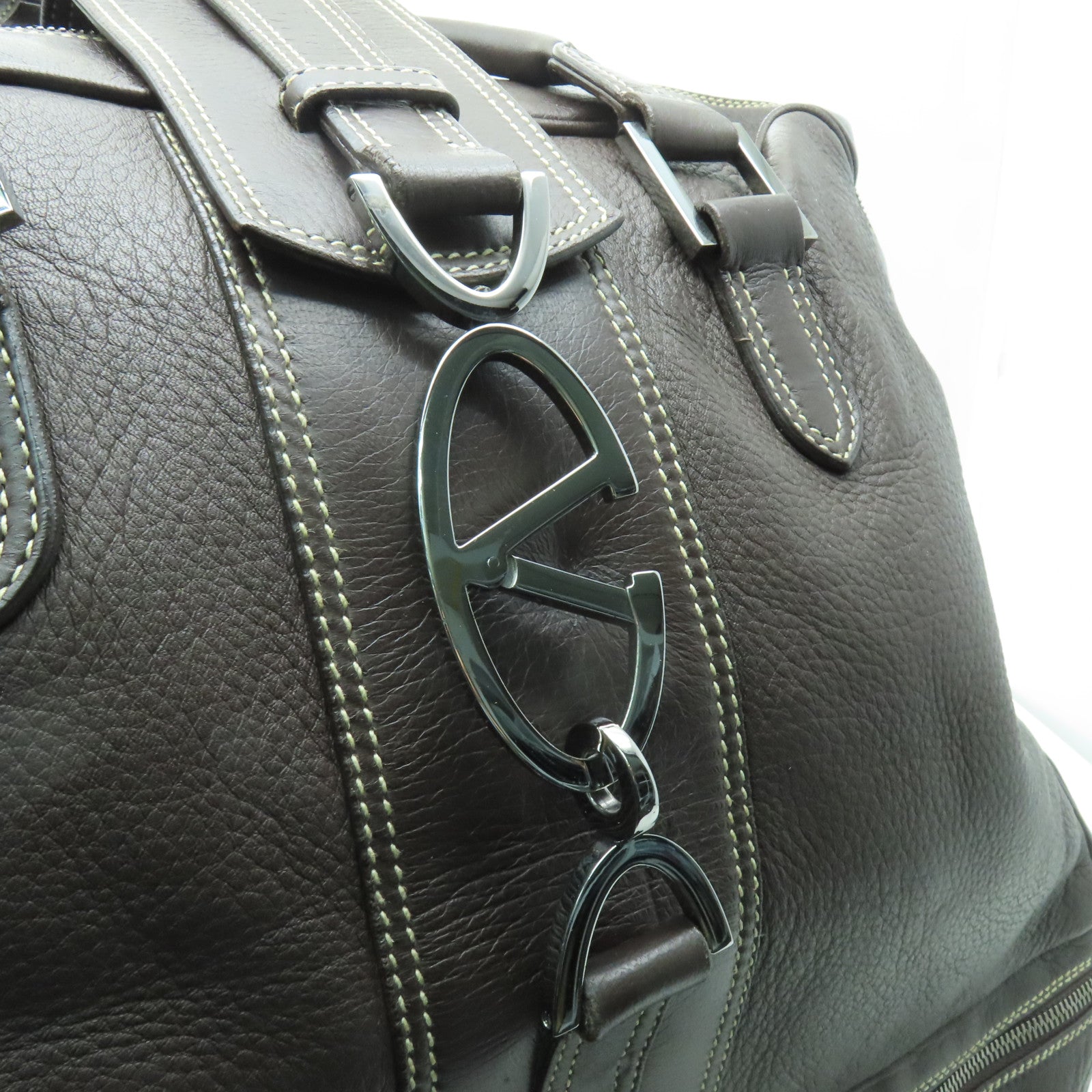 Valentino 【激減優惠】牛皮皮革Shoulder Bag銀扣肩背袋棕色