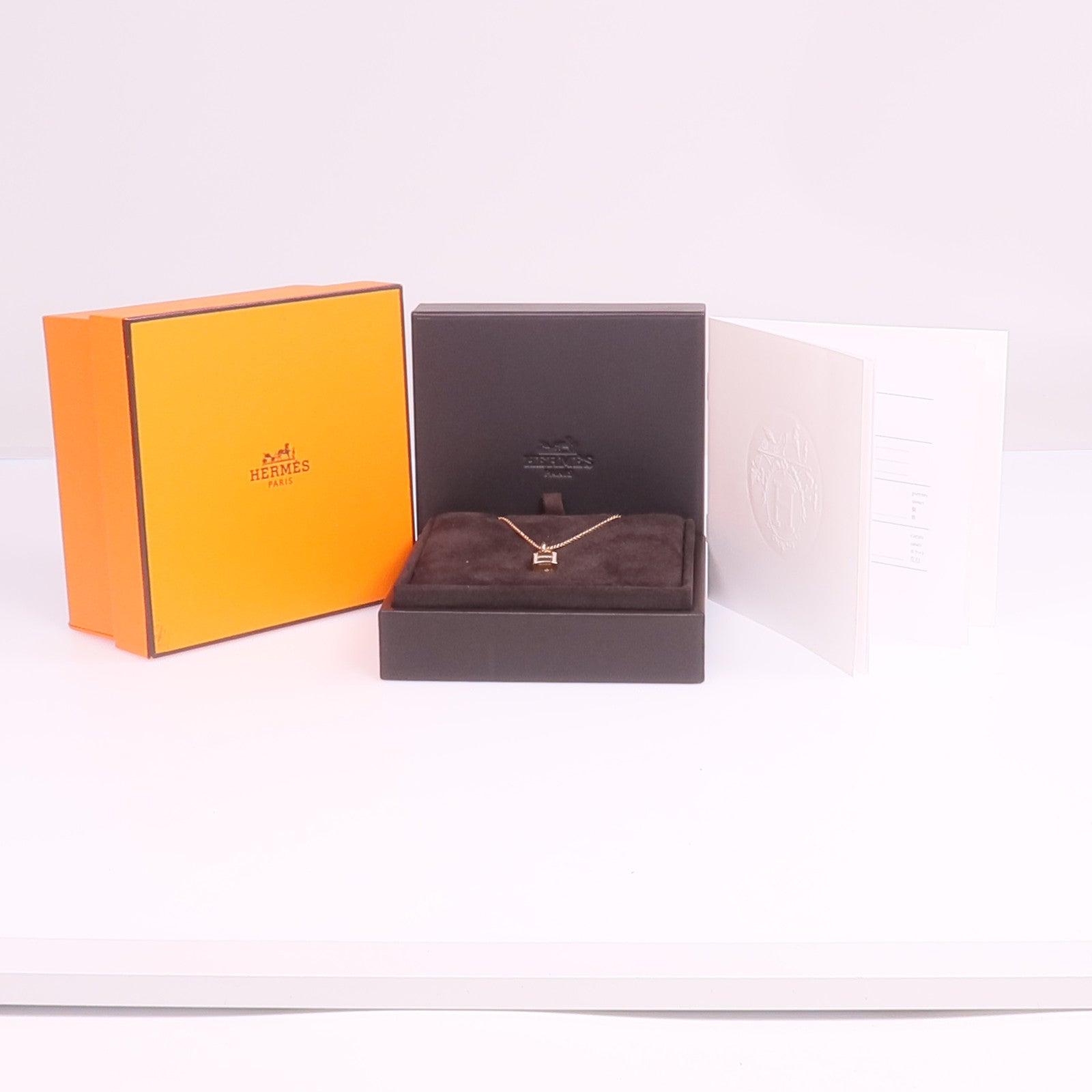 HERMES 18K玫瑰金Kelly Cadenas Pendant鑽石項鍊