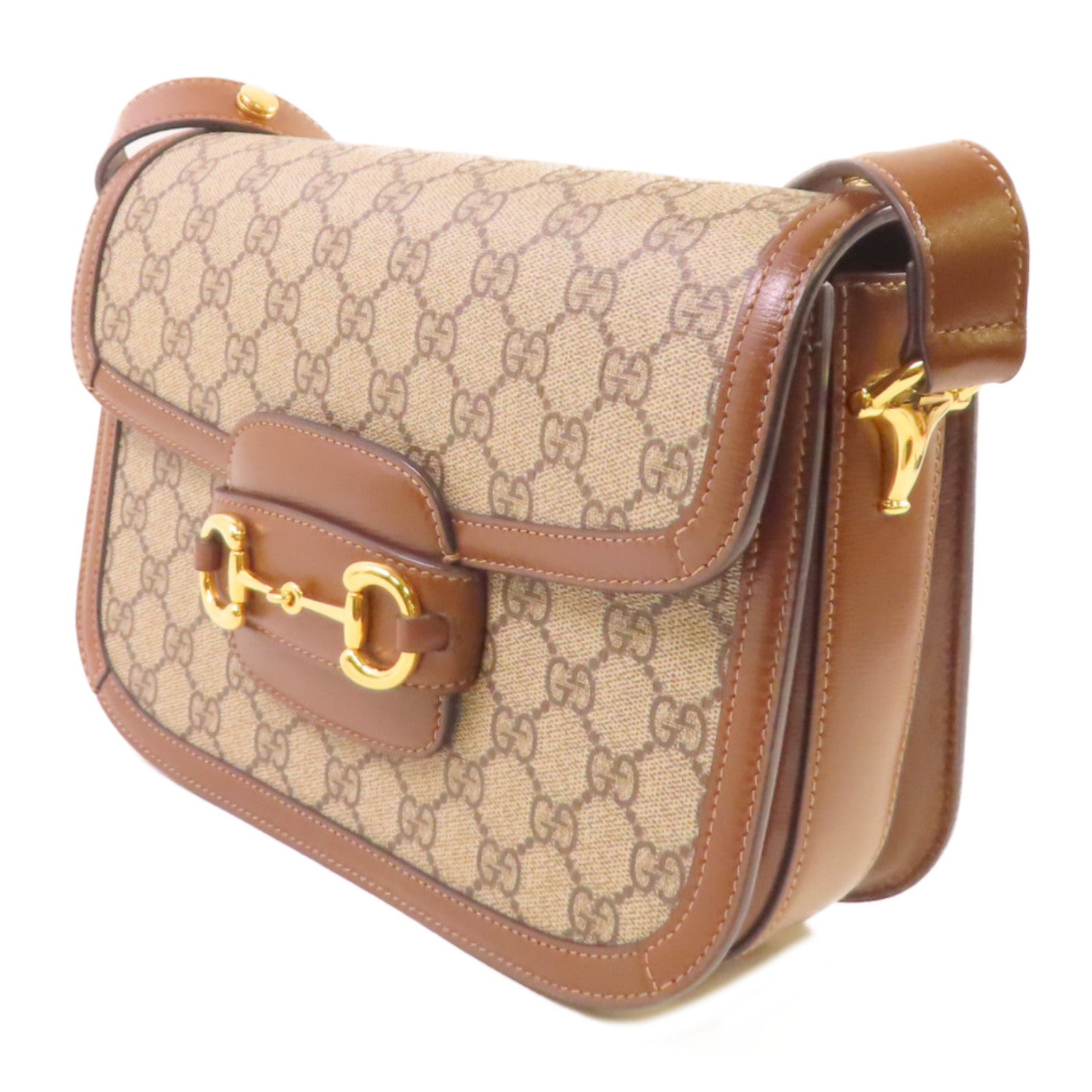 GUCCI 【激減優惠】塗層帆布Horsebit 1955 Shoulder Bag金扣肩背袋啡色