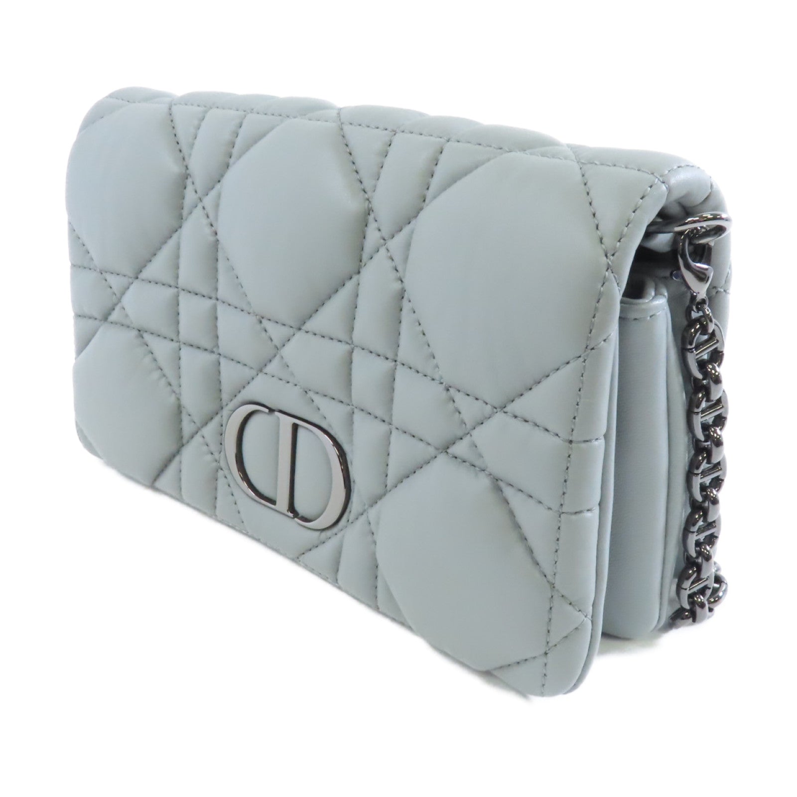 Dior 皮革Caro Macrocannage Mini Bag銀扣鏈帶肩背袋灰色