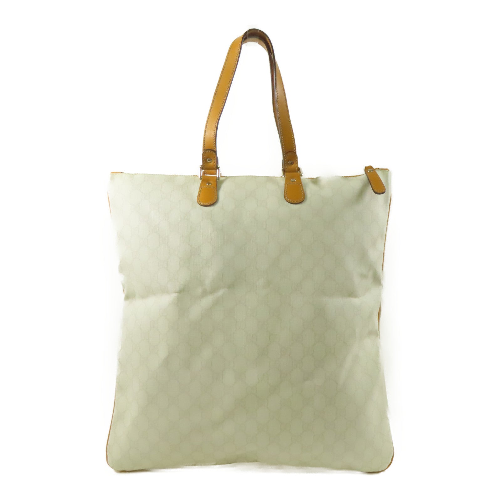 GUCCI 塗層帆布/皮革Tote Bag金扣手挽袋白色/橙色