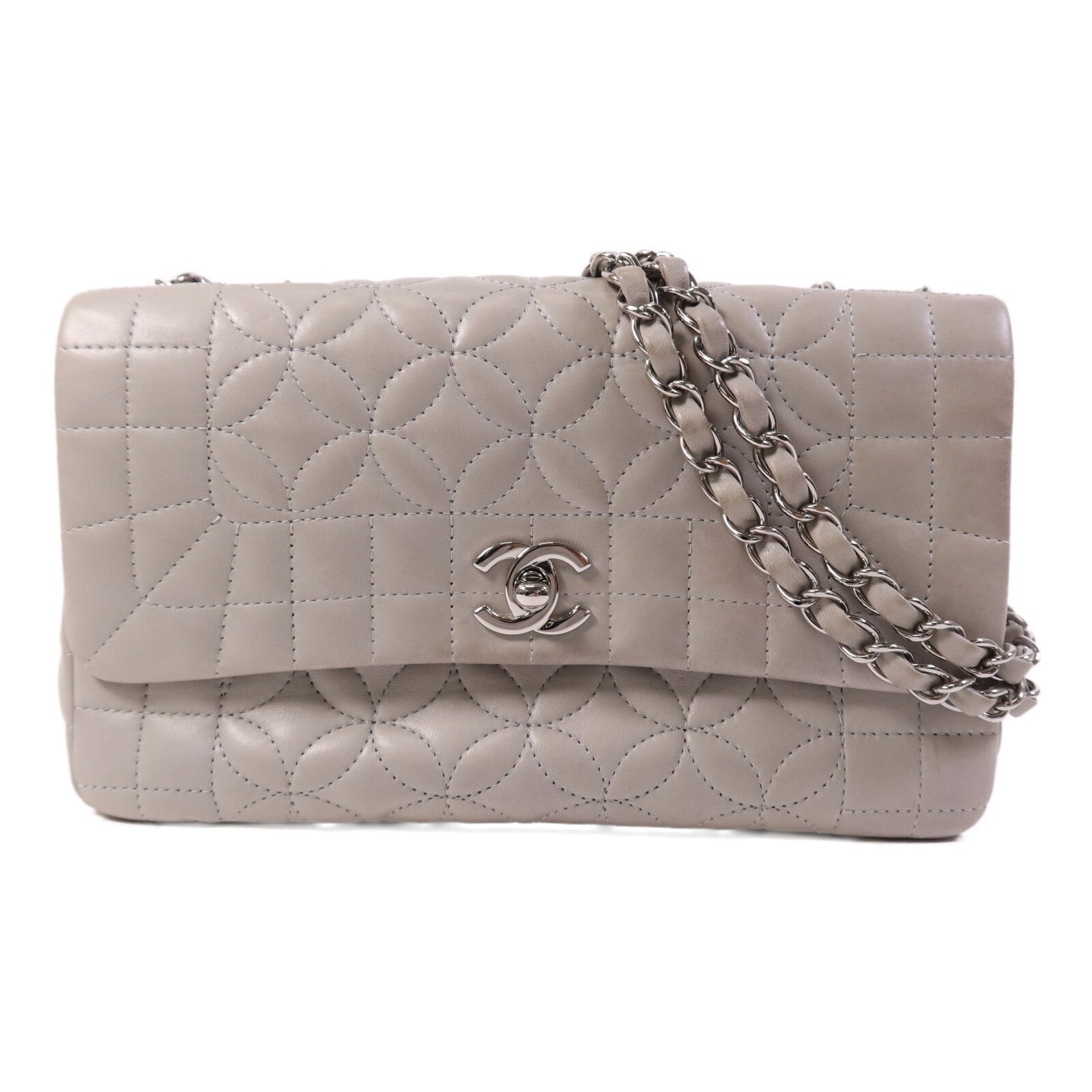 CHANEL 羊皮皮革Chain Shoulder銀扣鏈帶肩背袋