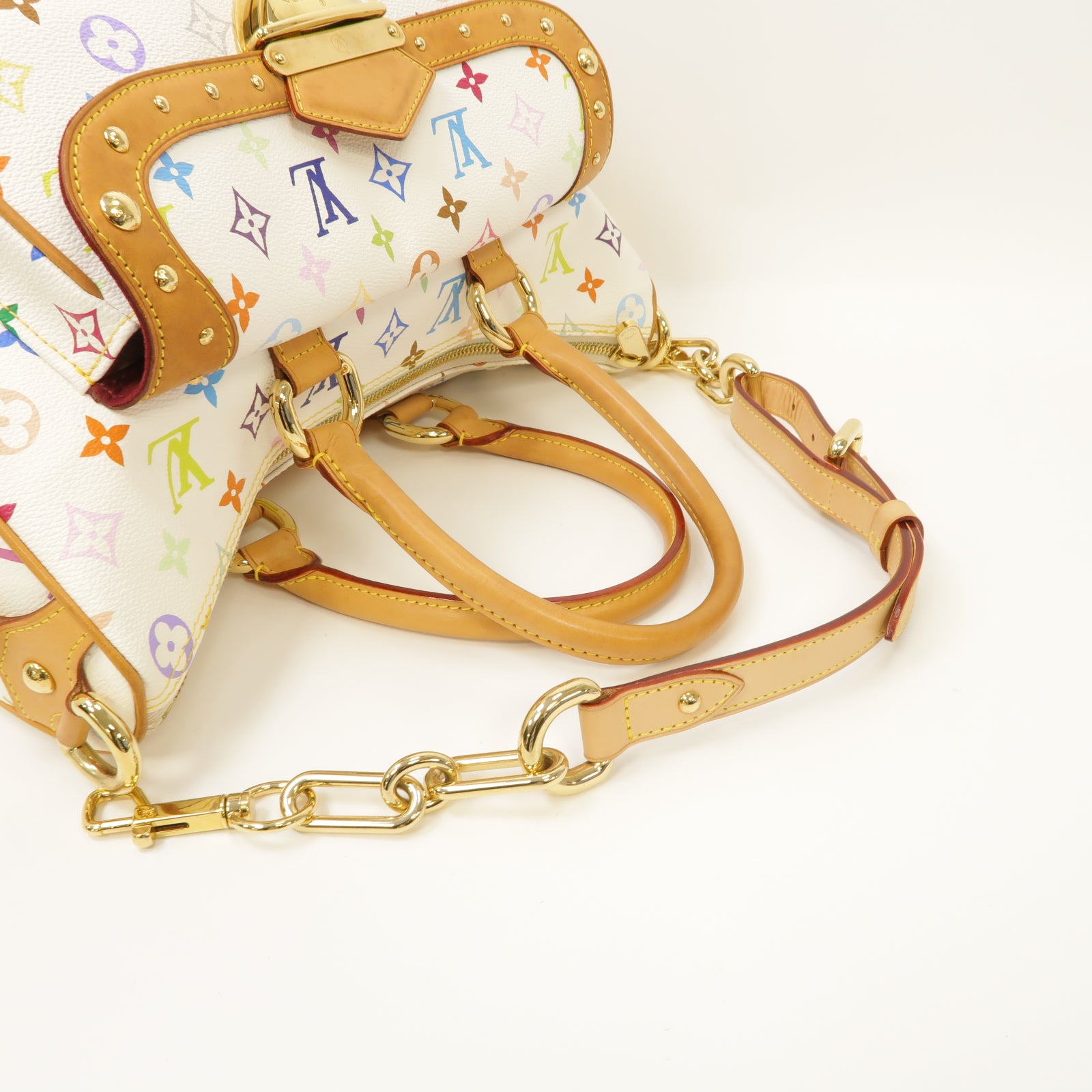 LOUIS VUITTON Monogram Multicolore Rita金扣手挽肩背兩用袋白色