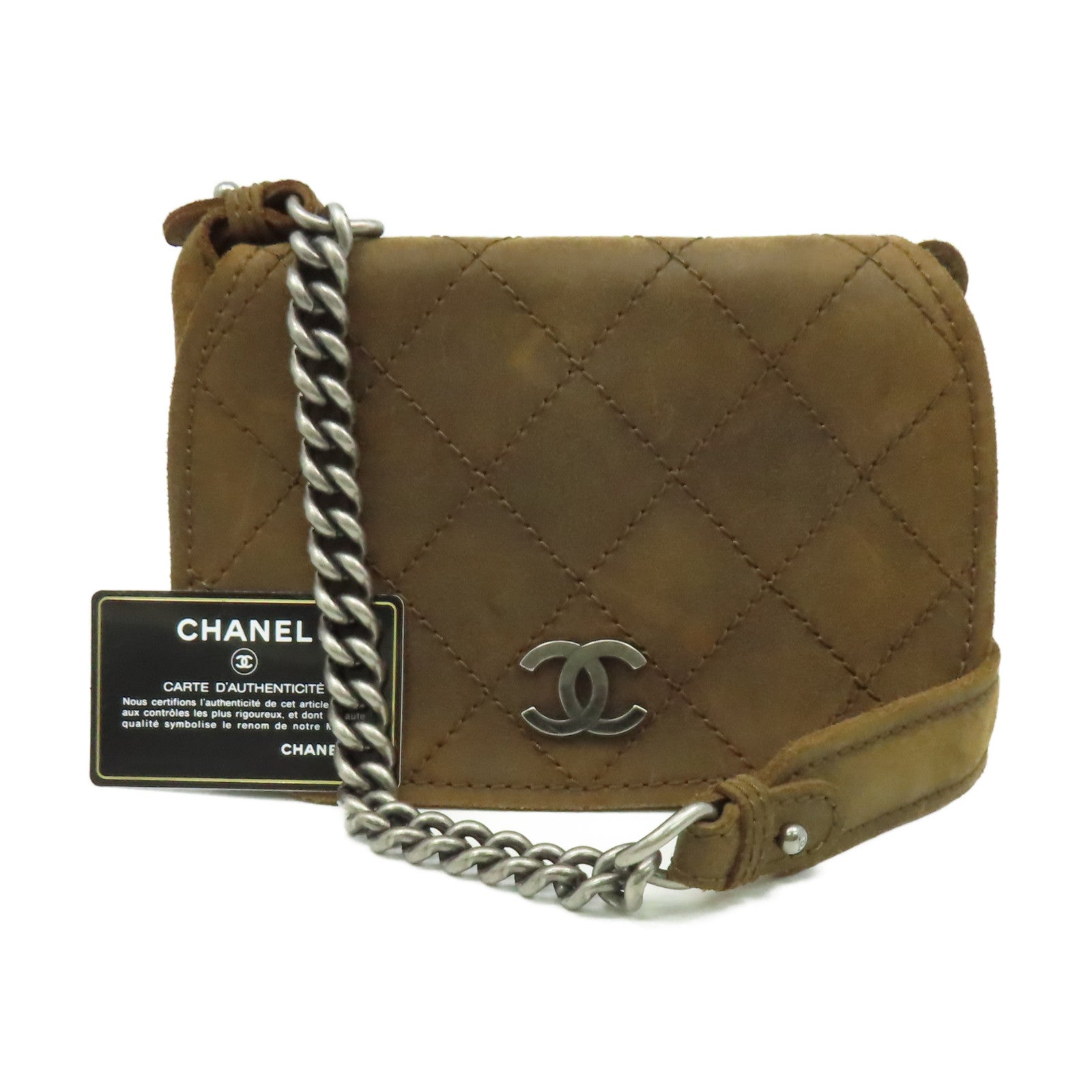 CHANEL 【清倉大減價】菱格牛皮皮革Shoulder Bag銀扣鏈帶肩背袋啡色