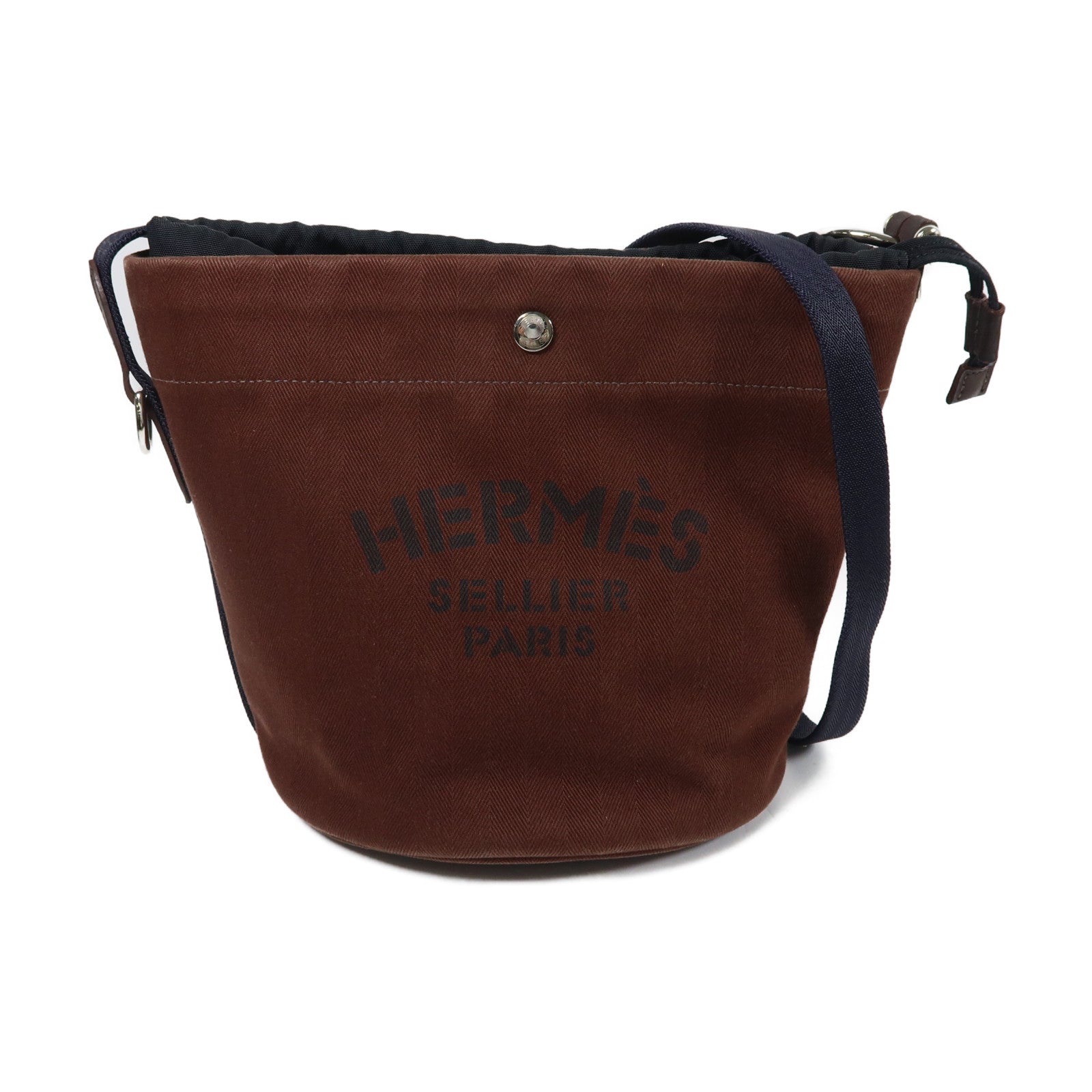 HERMES 帆布Bolso De Aseo銀扣肩背袋啡色