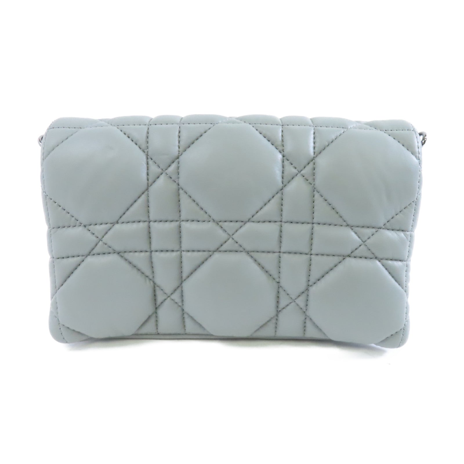 Dior 皮革Caro Macrocannage Mini Bag銀扣鏈帶肩背袋灰色