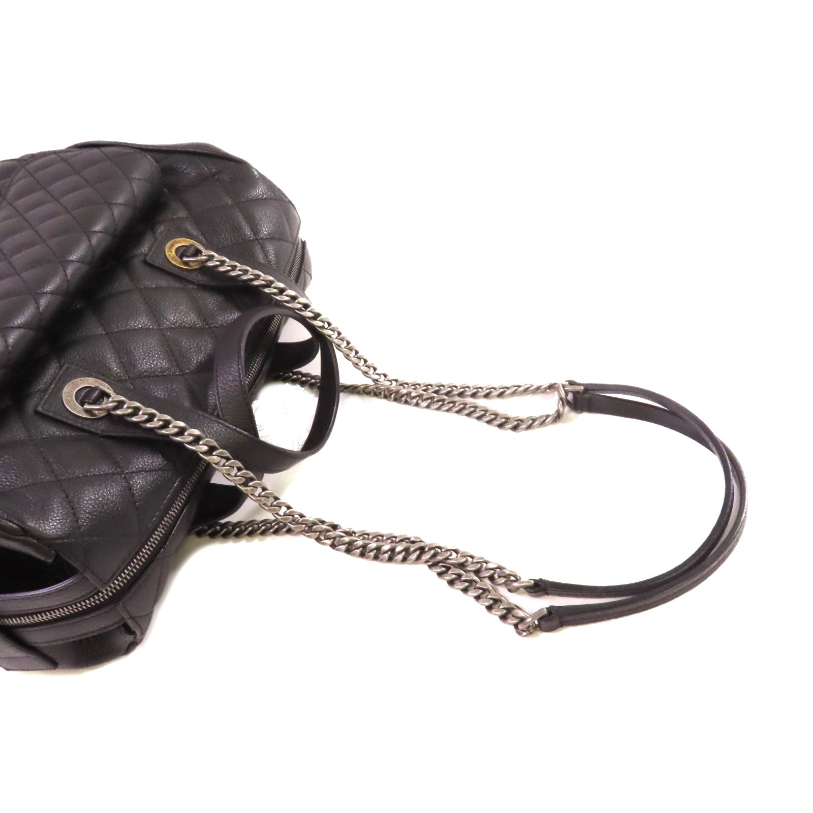 CHANEL 菱格牛皮皮革2Way Shoulder Bag金扣/銀扣鏈帶手挽肩背兩用袋黑色