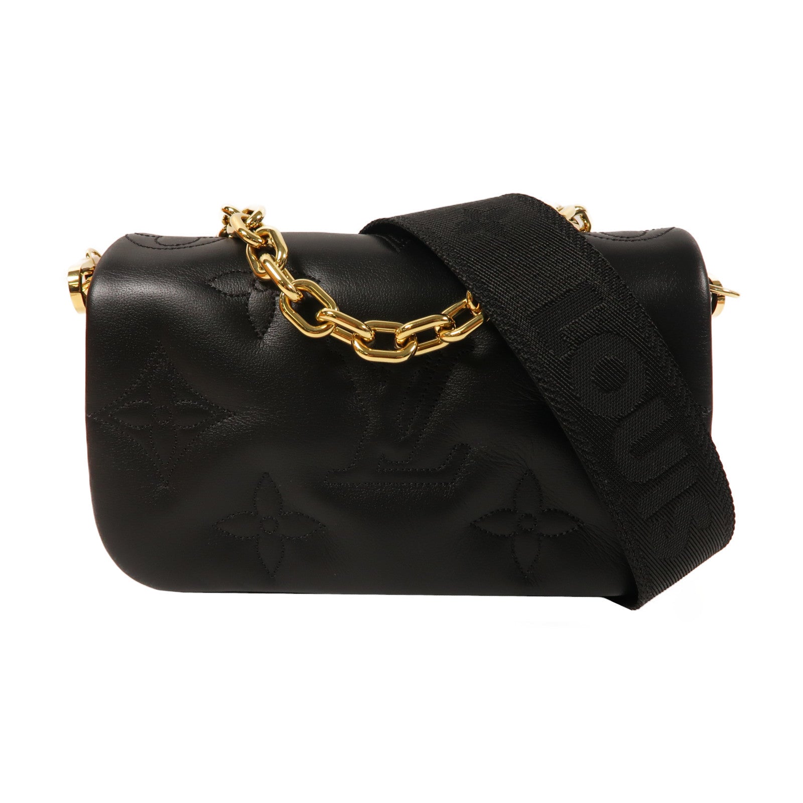 LOUIS VUITTON Bubblegram Wallet On Strap金扣手挽肩背兩用袋黑色