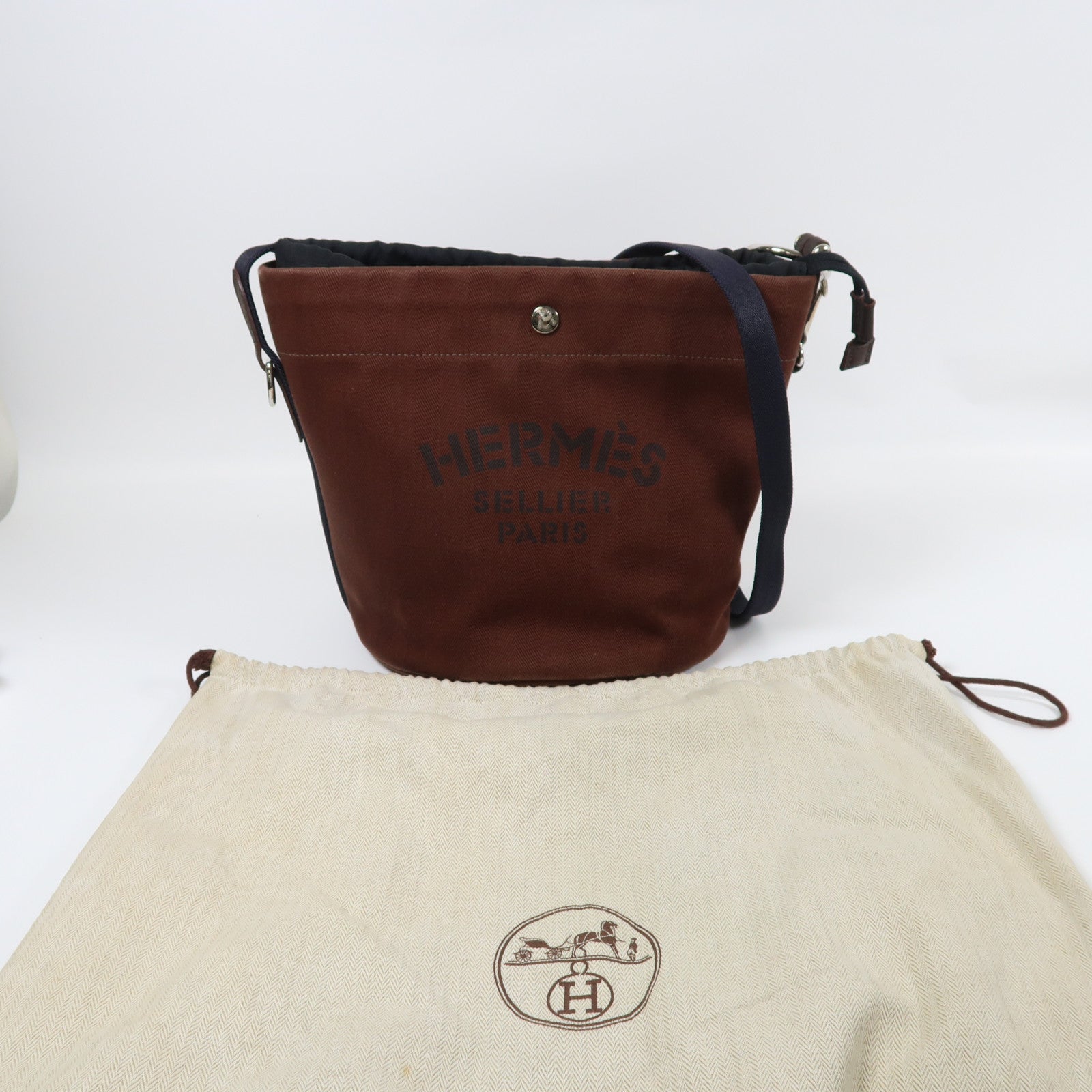 HERMES 帆布Bolso De Aseo銀扣肩背袋啡色