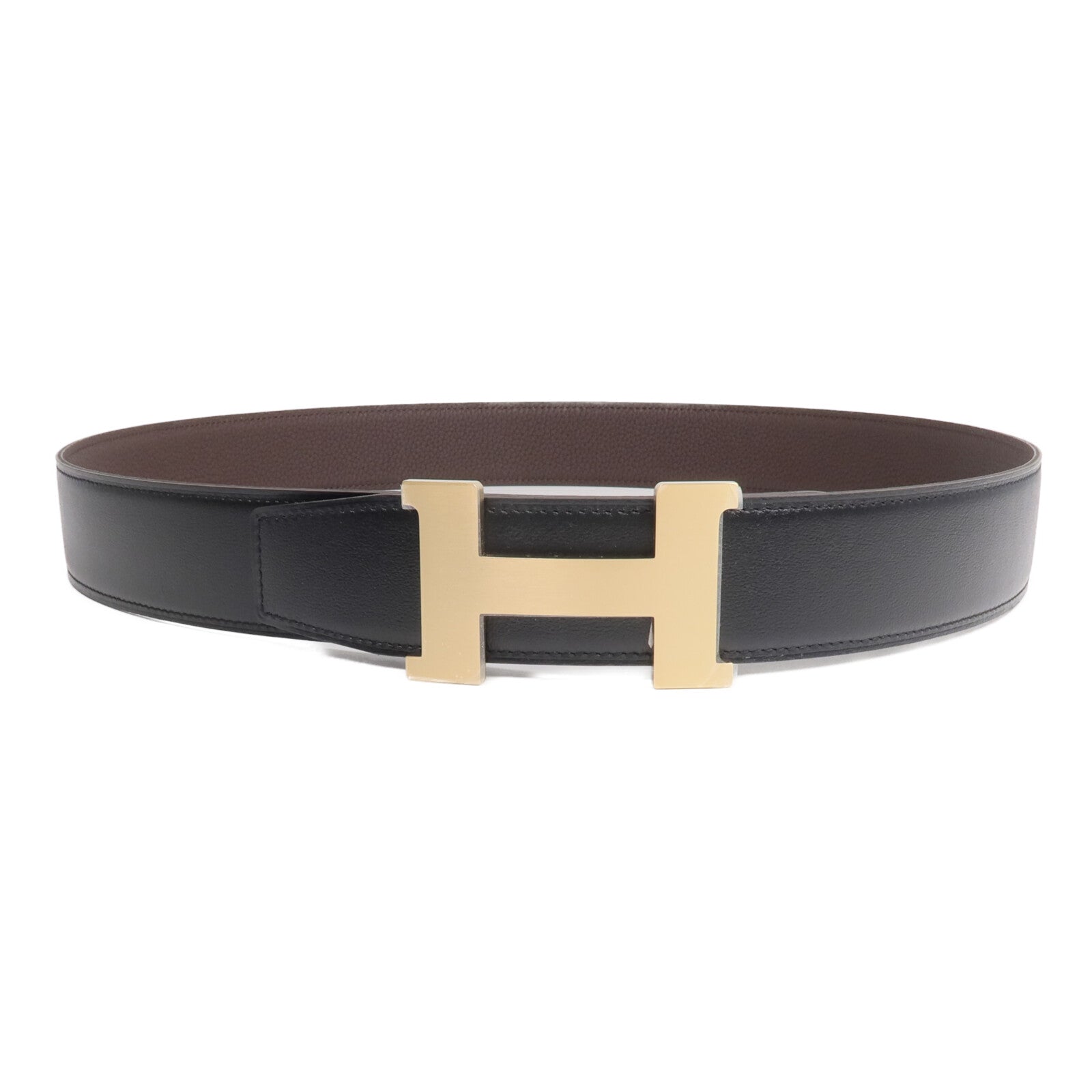 HERMES Togo/Box Calf皮革Belt金扣皮帶Noir/Gold
