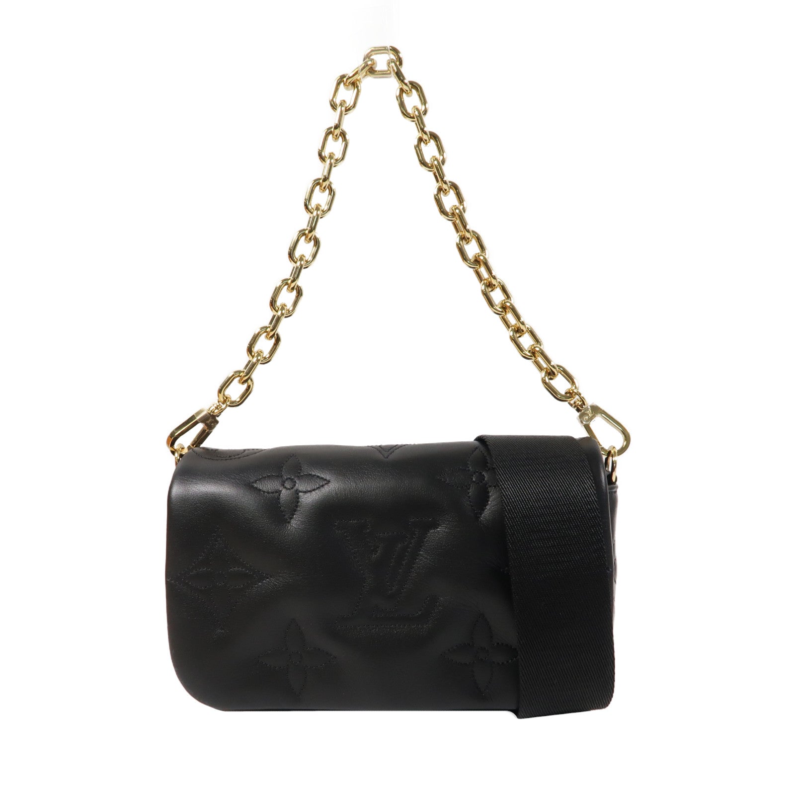 LOUIS VUITTON Bubblegram Wallet On Strap金扣手挽肩背兩用袋黑色
