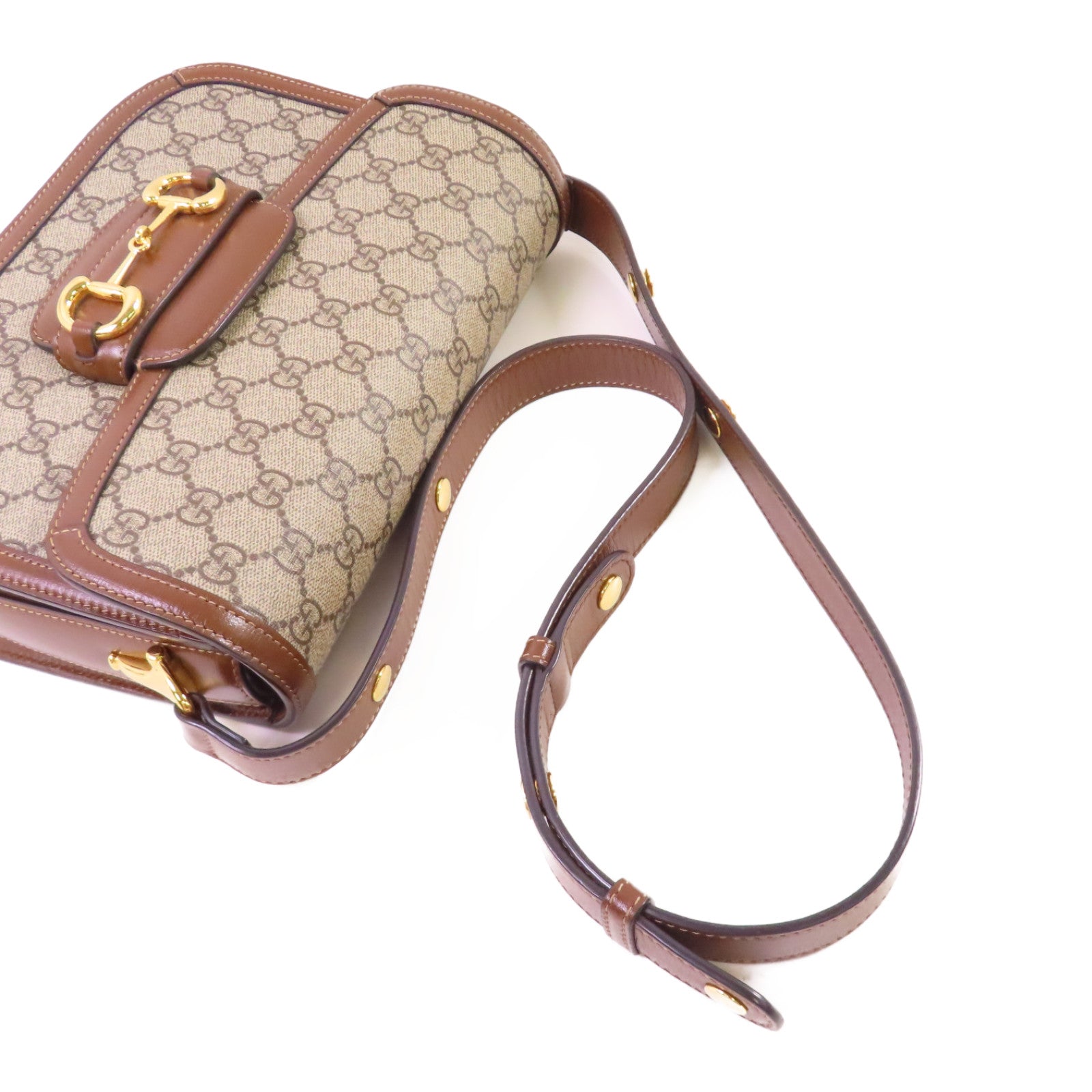 GUCCI 【激減優惠】塗層帆布Horsebit 1955 Shoulder Bag金扣肩背袋啡色