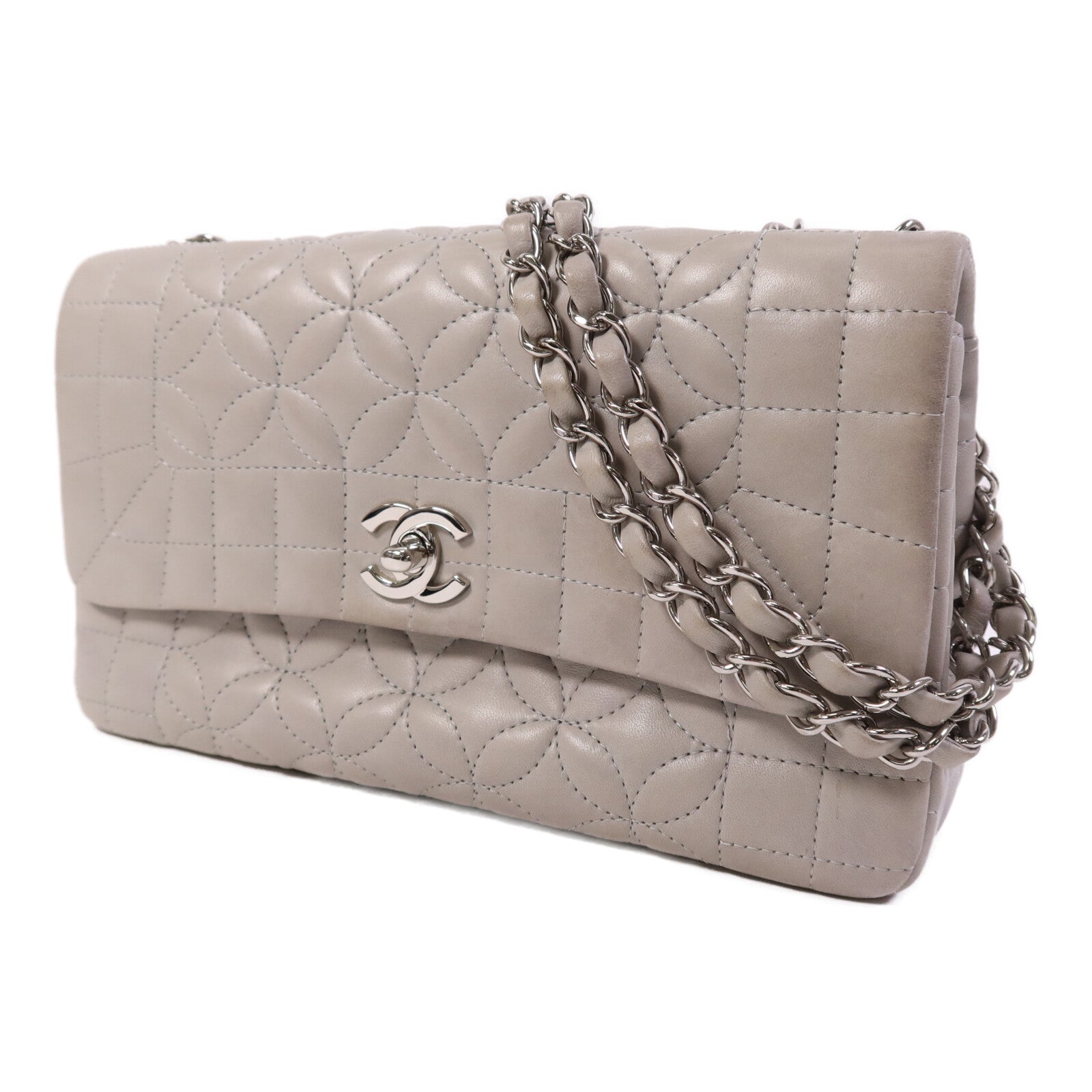 CHANEL 羊皮皮革Chain Shoulder銀扣鏈帶肩背袋