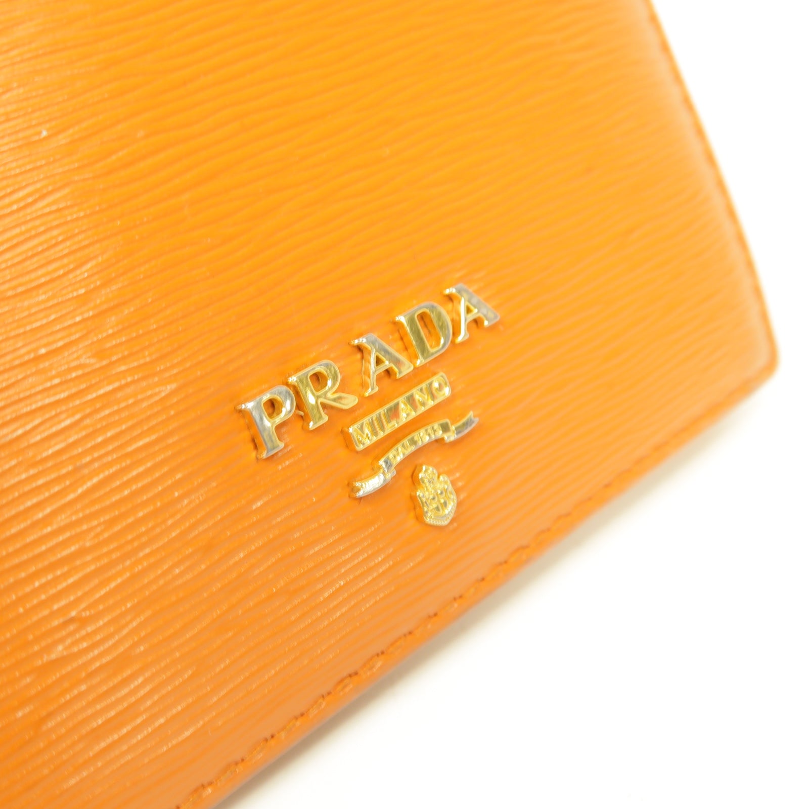 PRADA 牛皮皮革Wallet金扣錢包橙色