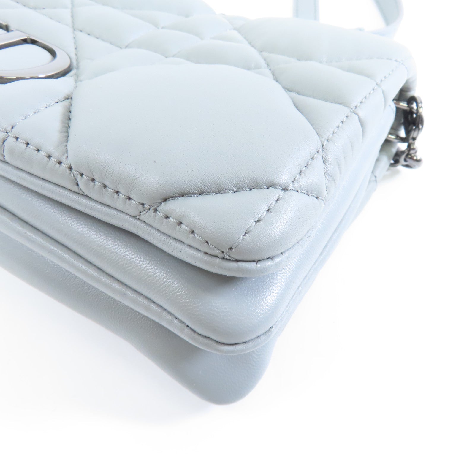 Dior 皮革Caro Macrocannage Mini Bag銀扣鏈帶肩背袋灰色