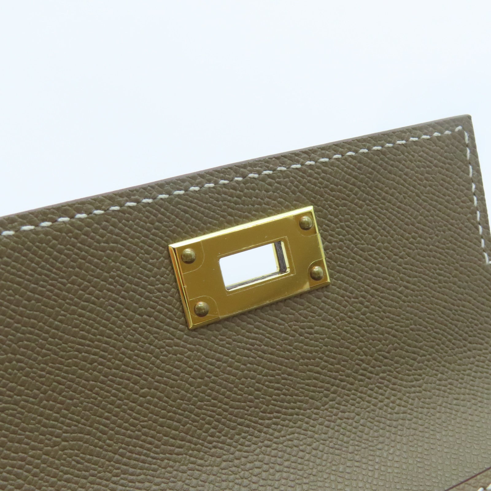 HERMES Epsom皮革Kelly Pocket金扣卡片套Etoupe大象灰色