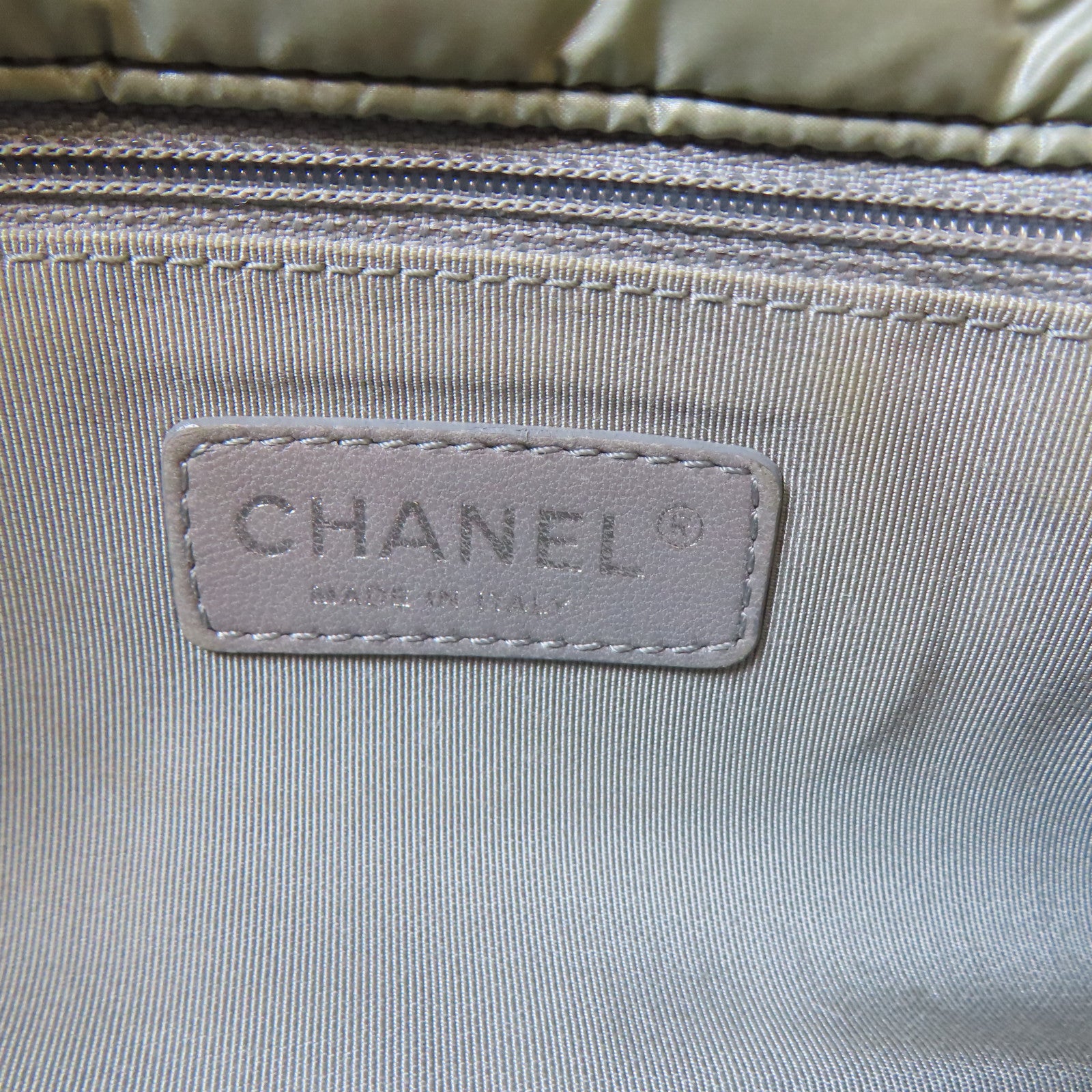 CHANEL 菱格尼龍Chain Shoulder銀扣鏈帶肩背袋綠色