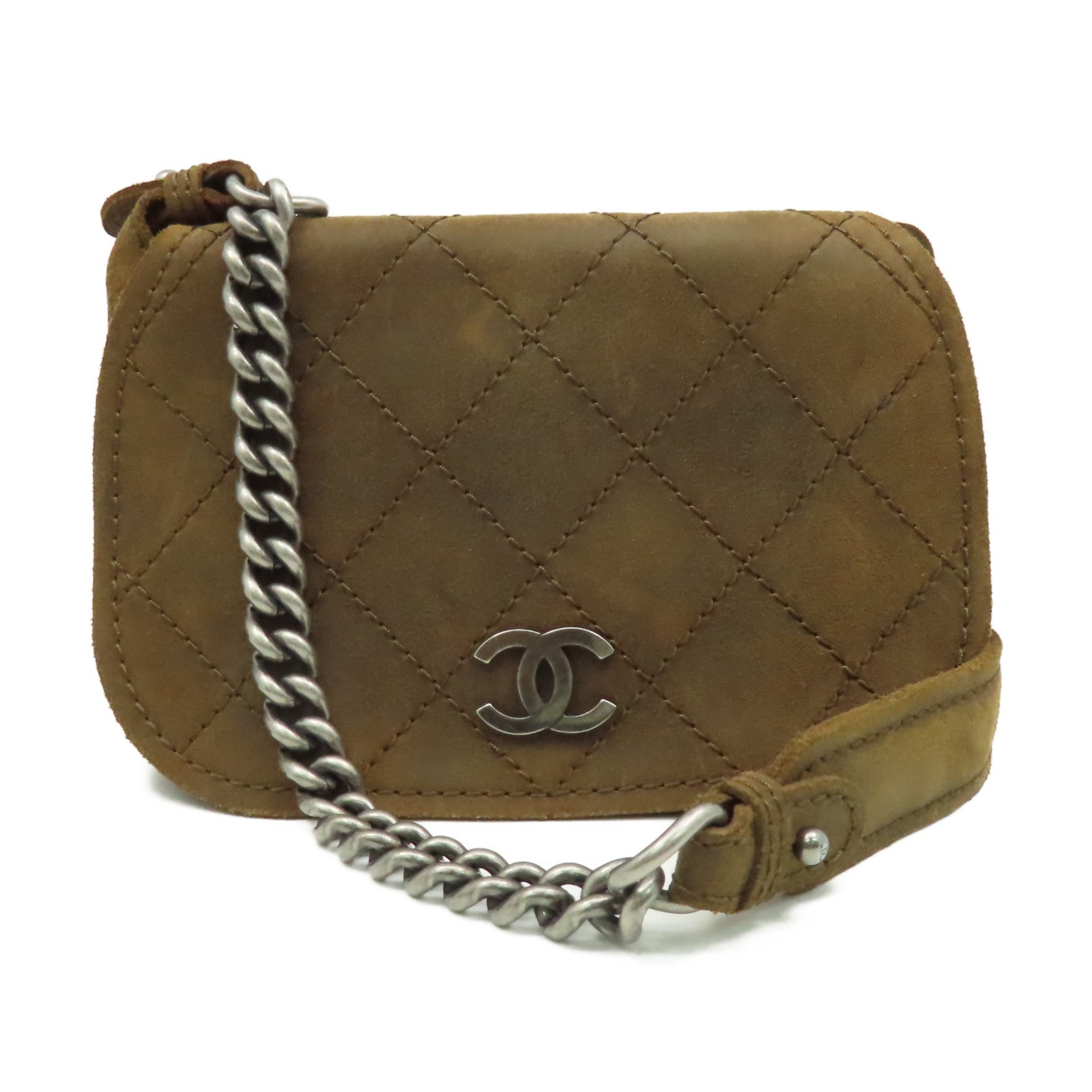 CHANEL 【清倉大減價】菱格牛皮皮革Shoulder Bag銀扣鏈帶肩背袋啡色