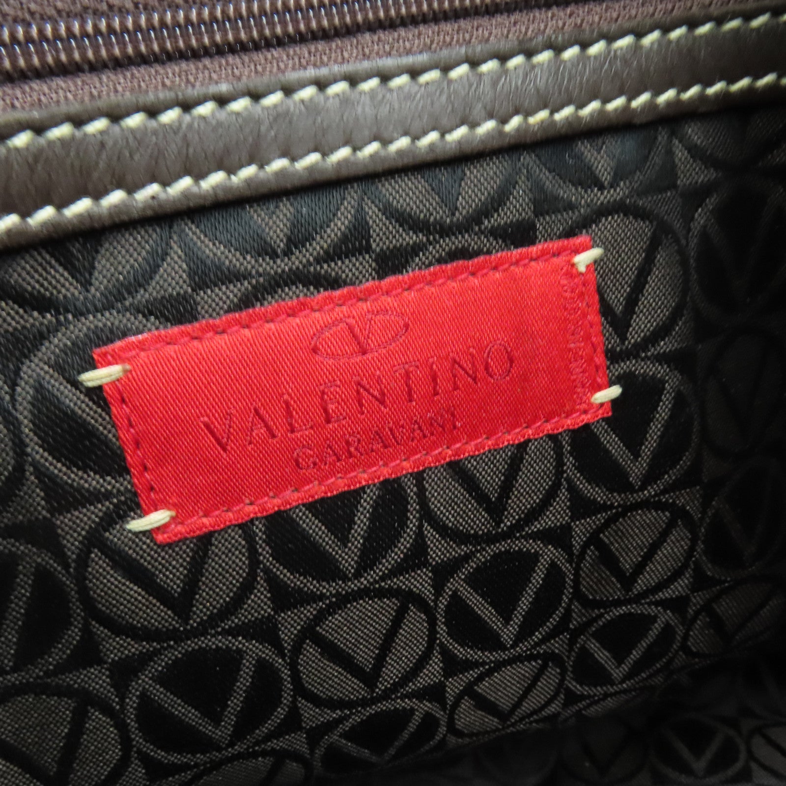 Valentino 【激減優惠】牛皮皮革Shoulder Bag銀扣肩背袋棕色