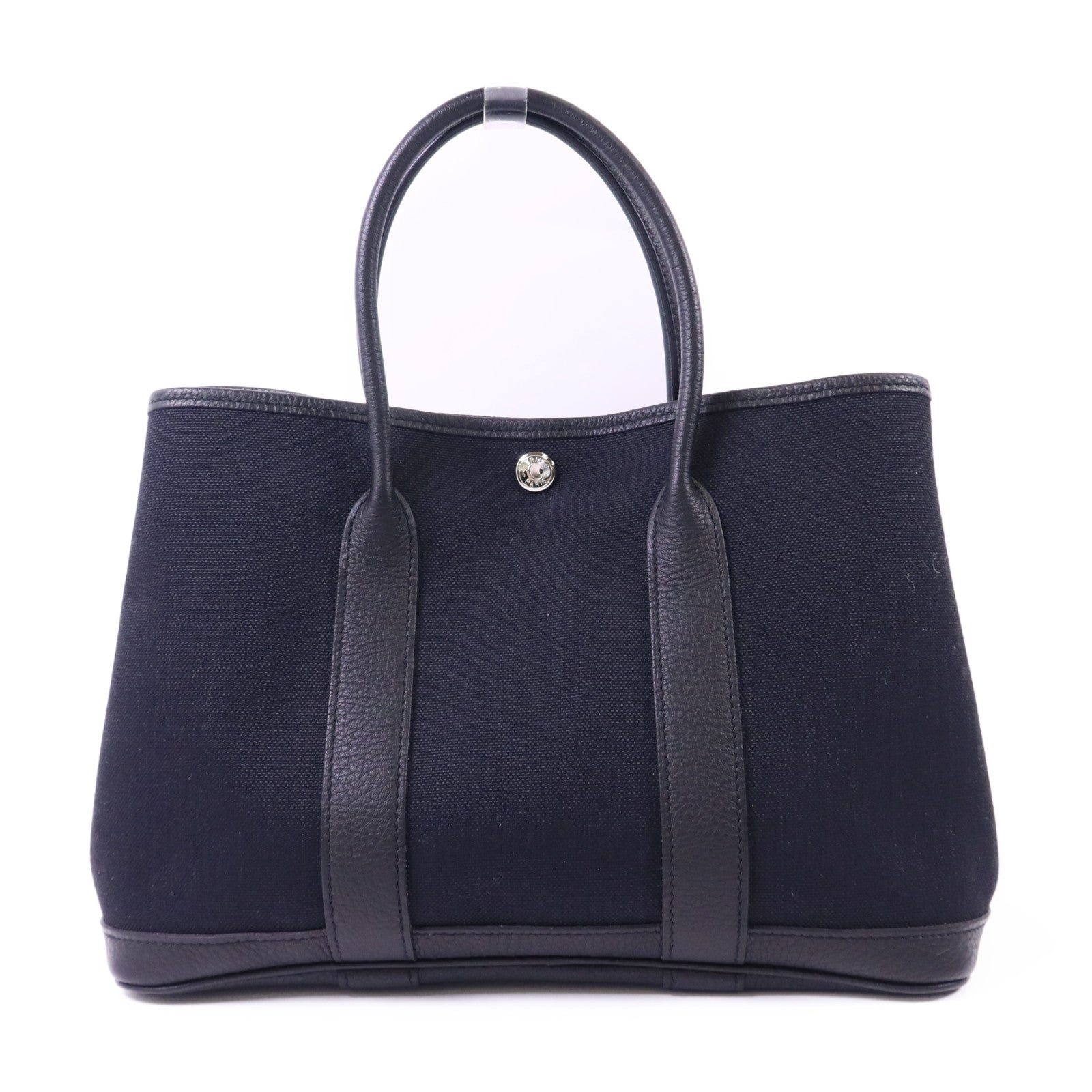 HERMES 帆布Garden Party TPM銀扣手挽袋Noir