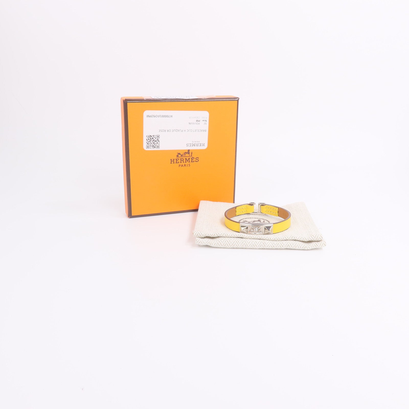 HERMES Swift皮革Rivale Mini Bracelet手帶Jaune Ambre