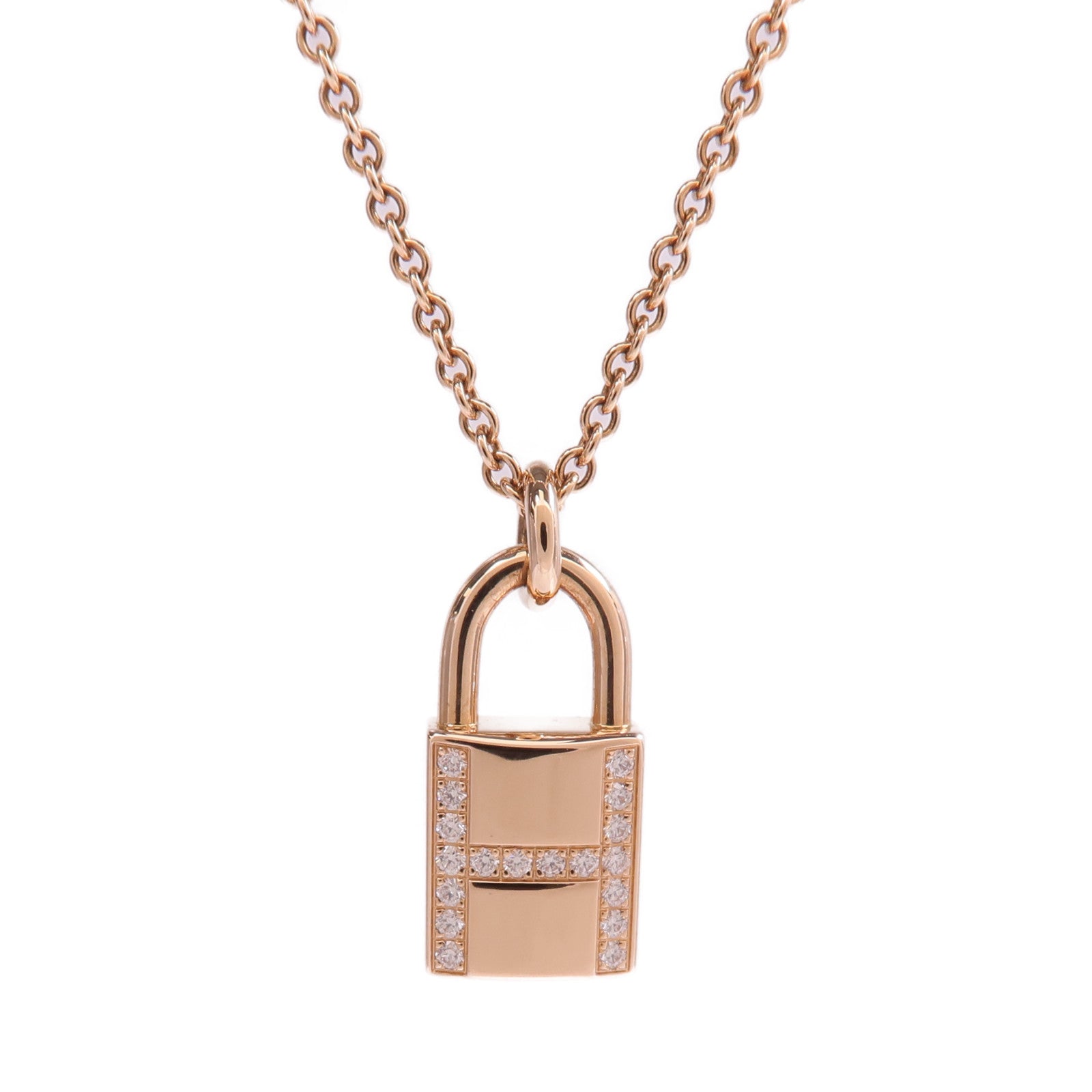 HERMES 18K玫瑰金Kelly Cadenas Pendant鑽石項鍊