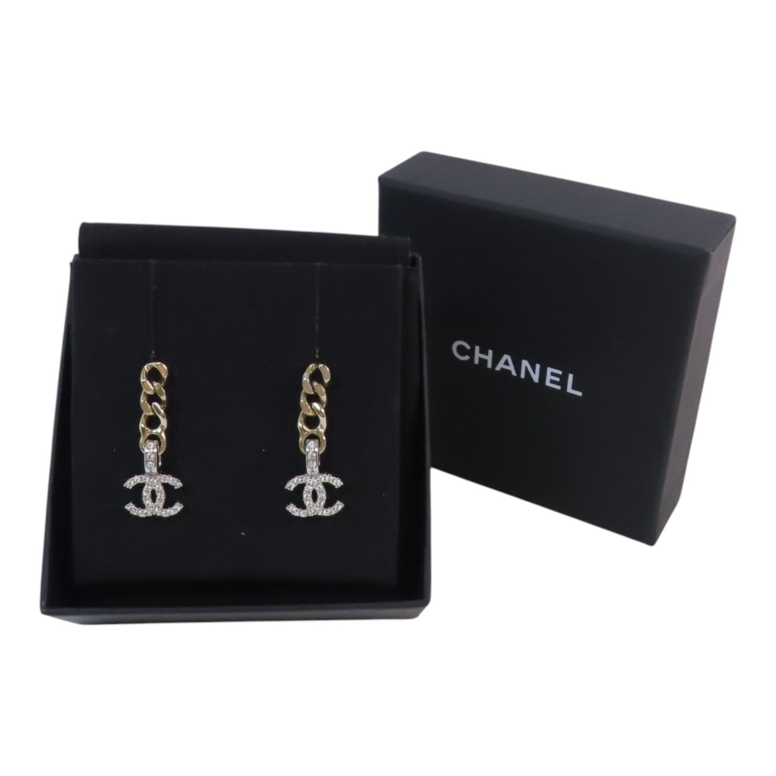 CHANEL 金屬/水鑽CC Chain Earrings金扣耳環