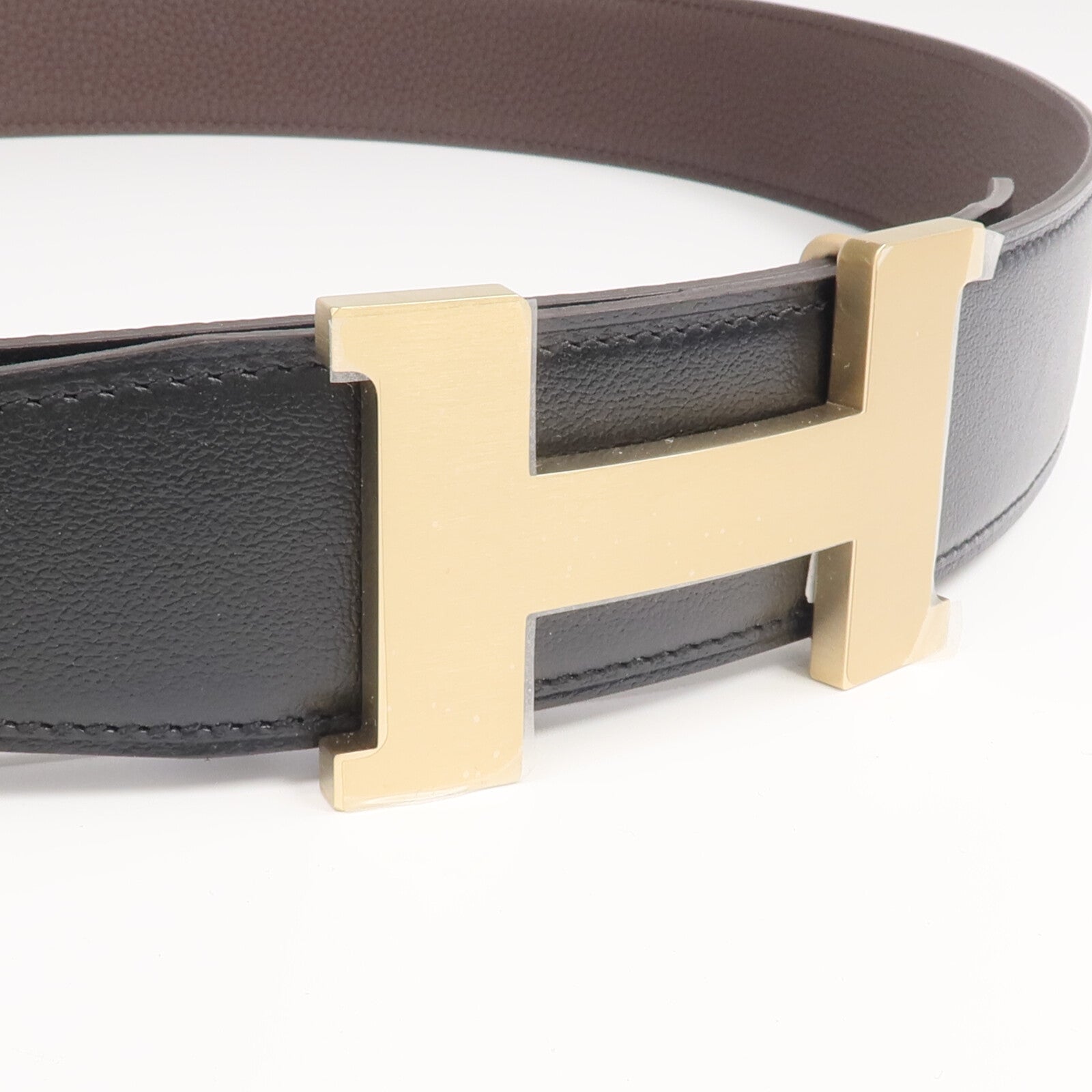 HERMES Togo/Box Calf皮革Belt金扣皮帶Noir/Gold