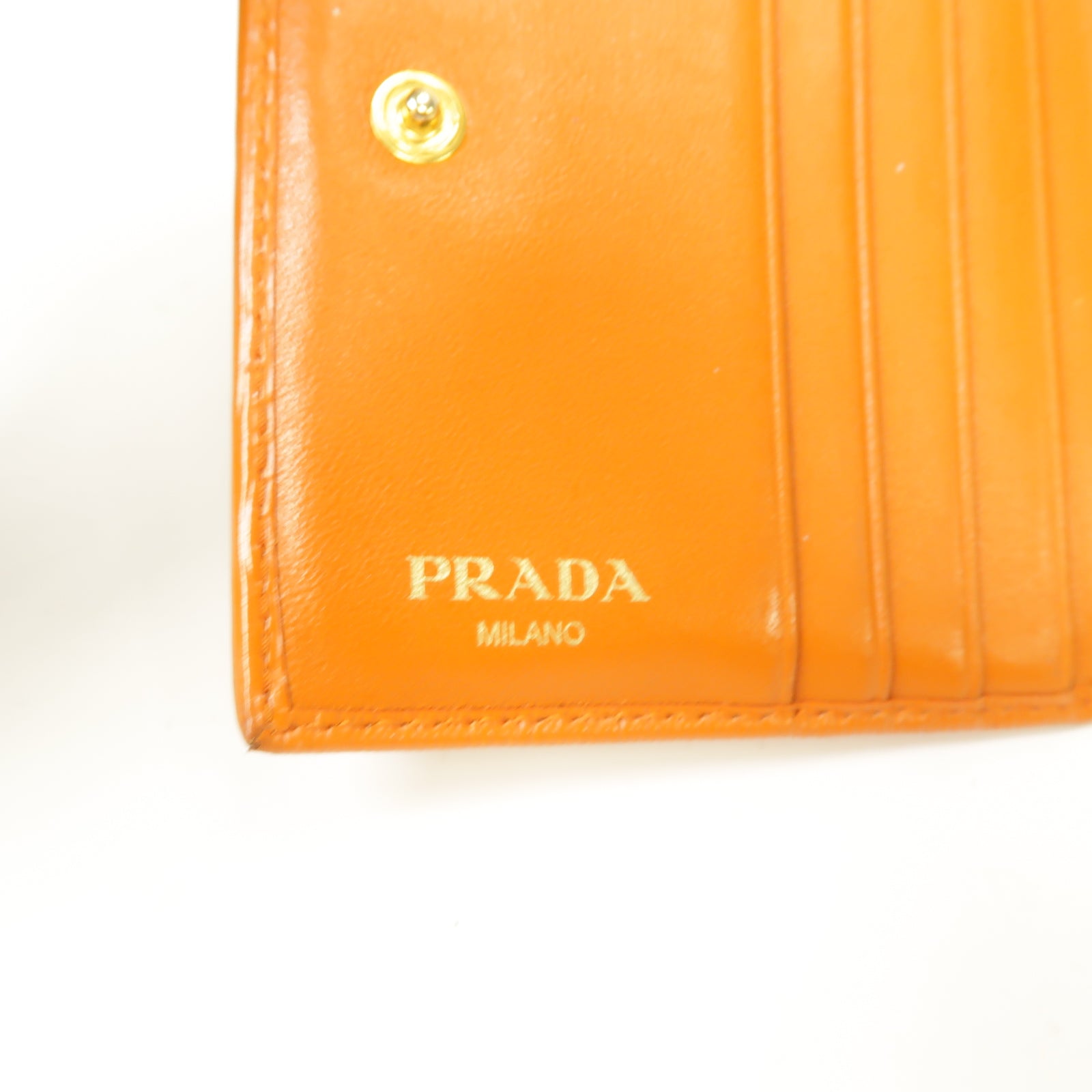 PRADA 牛皮皮革Wallet金扣錢包橙色