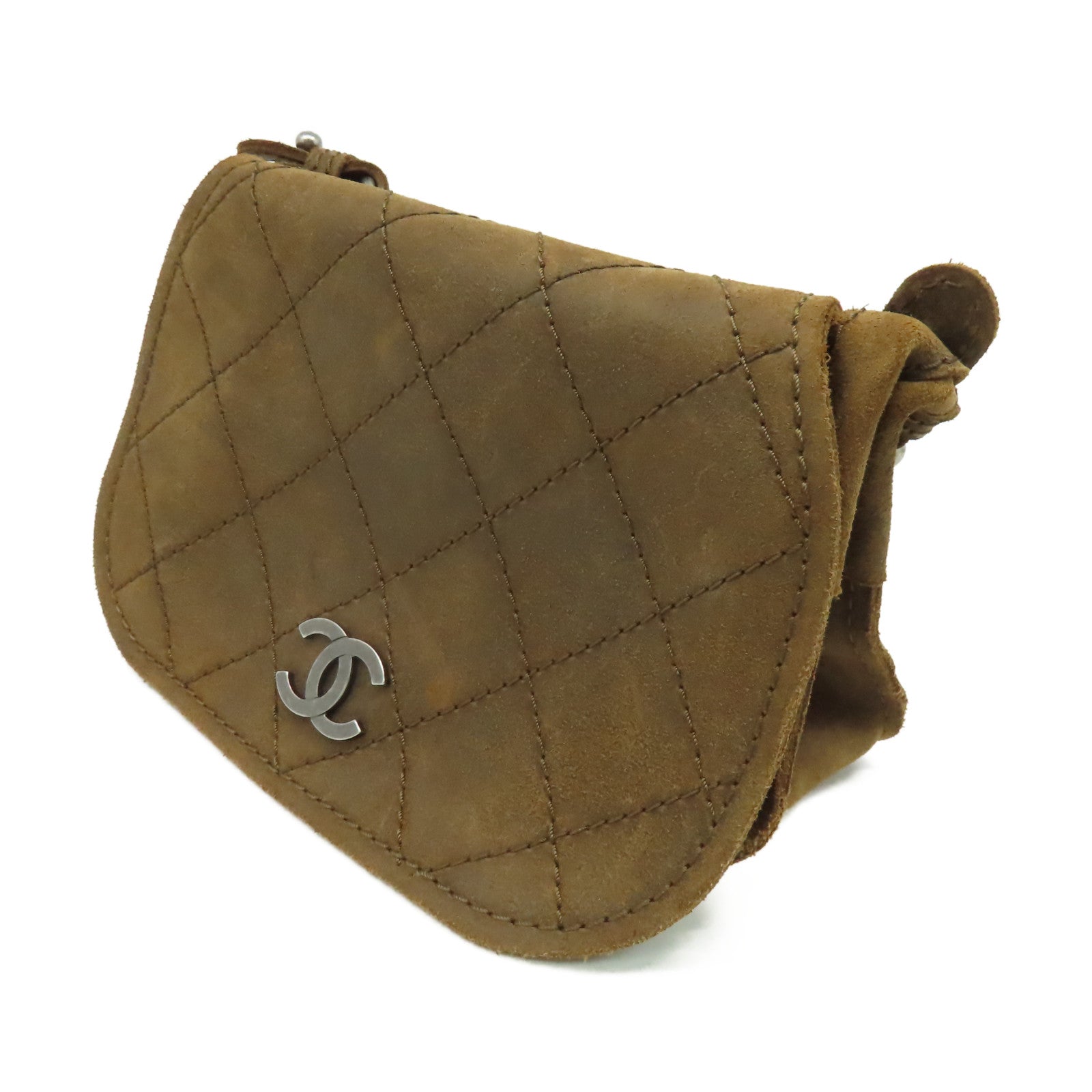 CHANEL 【清倉大減價】菱格牛皮皮革Shoulder Bag銀扣鏈帶肩背袋啡色