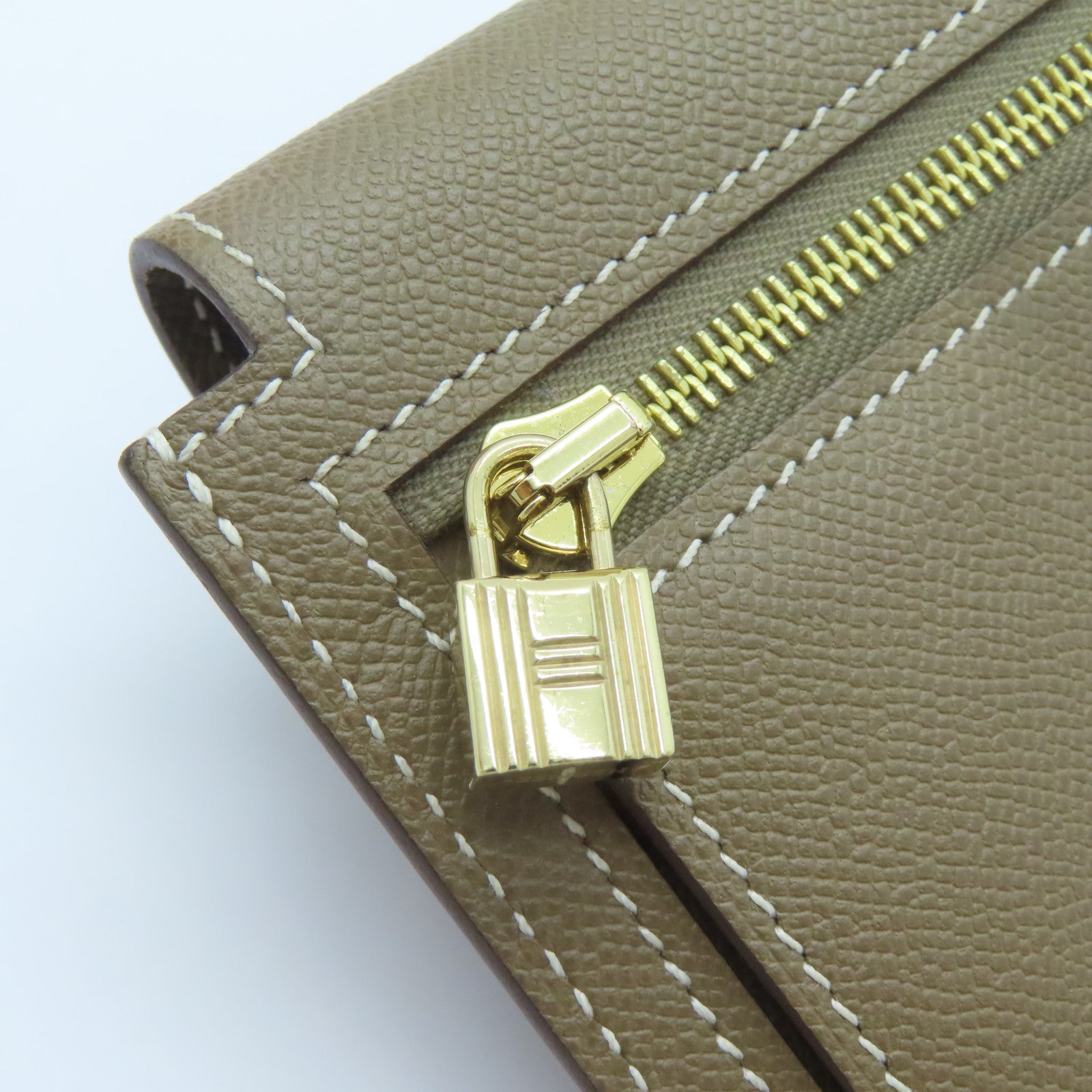 HERMES Epsom皮革Kelly Pocket金扣卡片套Etoupe大象灰色