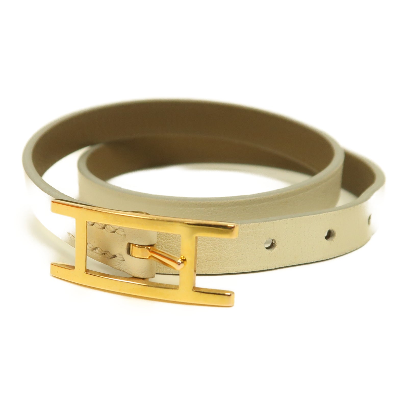 HERMES 【激減優惠】Swift皮革Behapi Double Tour Bracelet金扣手鐲淺藍色