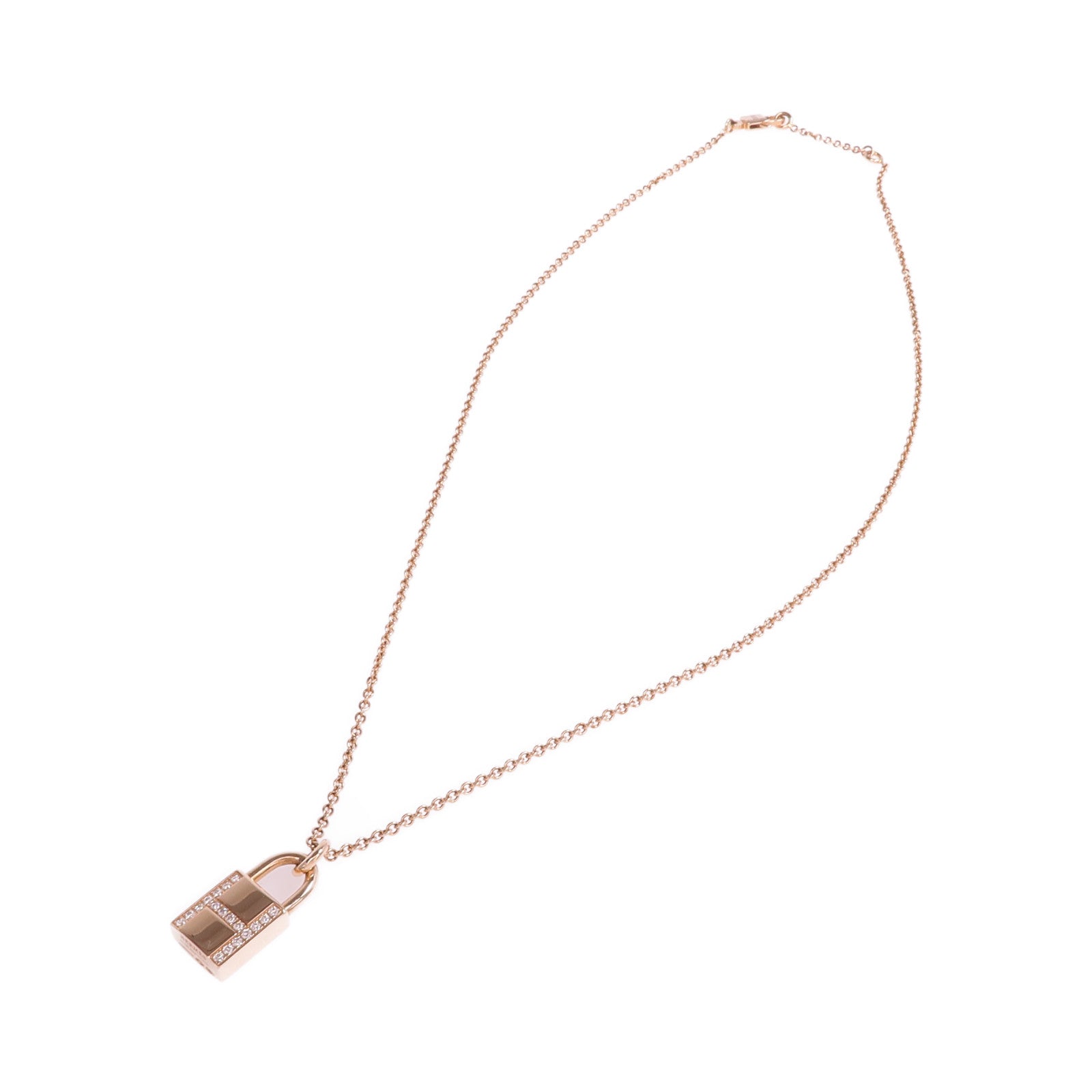 HERMES 18K玫瑰金Kelly Cadenas Pendant鑽石項鍊