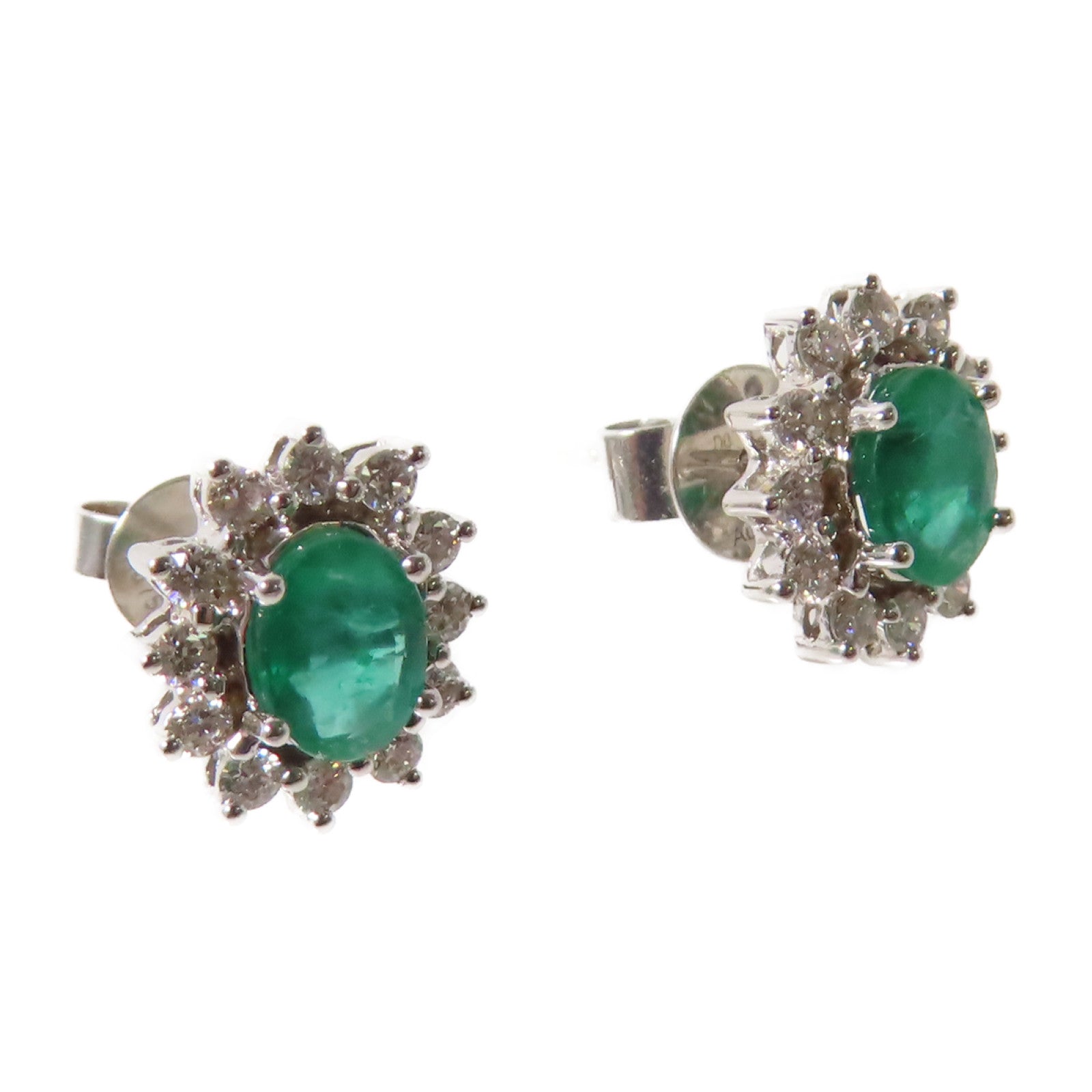 JEWELRY 18K白金/0.72ct綠寶石/0.31ct鑽石Emerald Diamond Earrings銀扣耳環