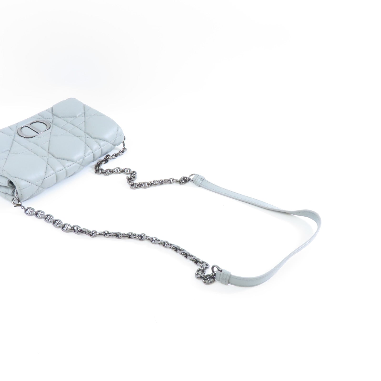 Dior 皮革Caro Macrocannage Mini Bag銀扣鏈帶肩背袋灰色