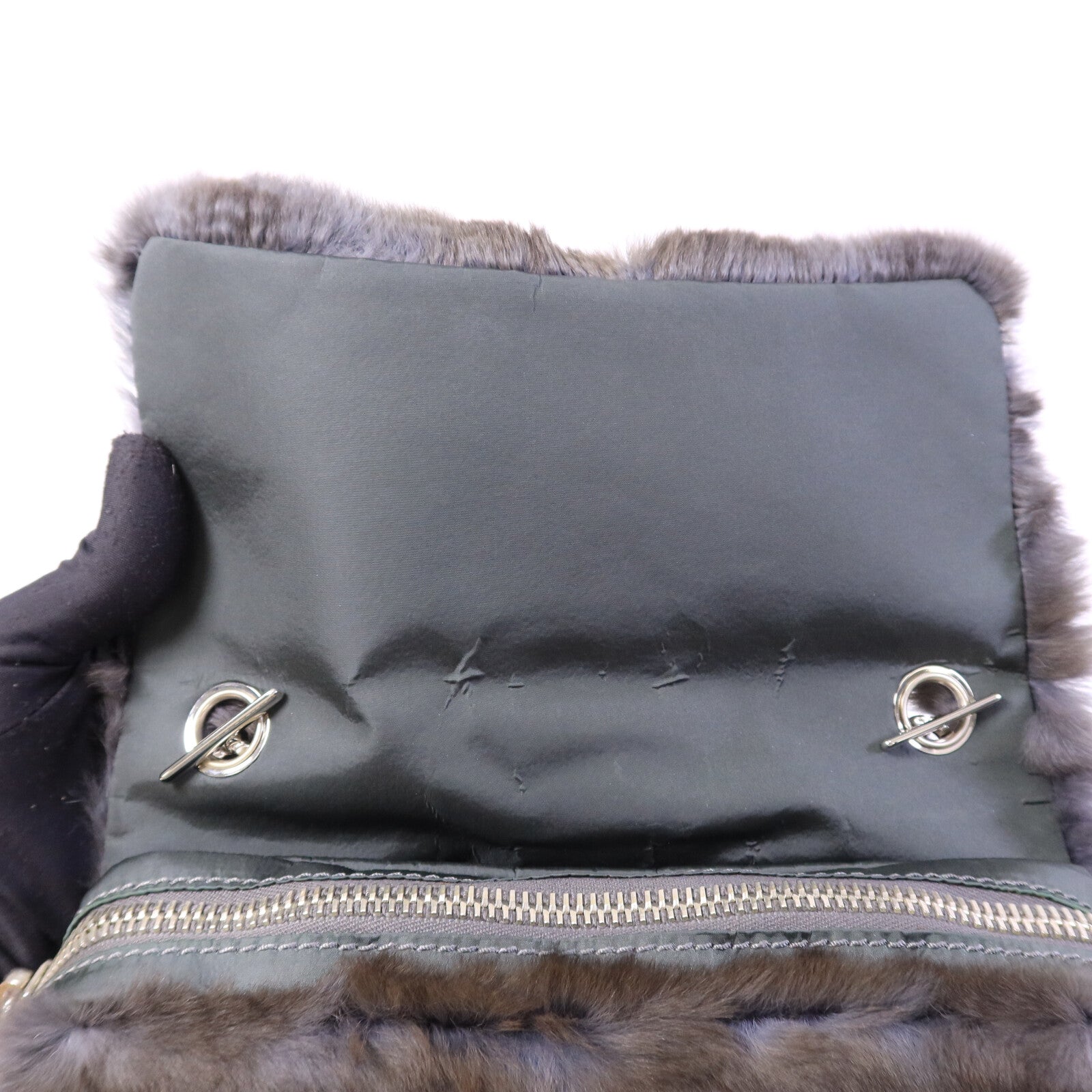 CHANEL 兔毛/尼龍Chain Shoulder Bag鏈帶肩背袋