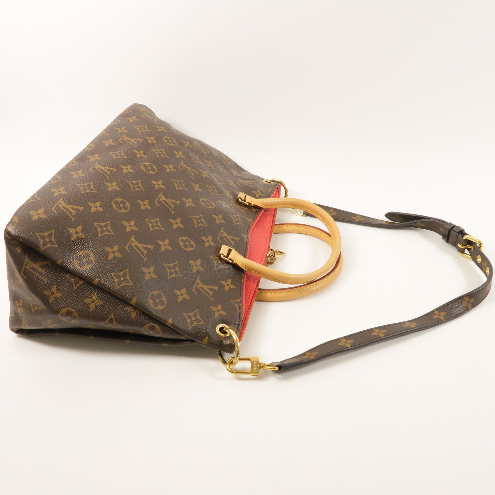 LOUIS VUITTON Monogram Pallas金扣手挽肩背兩用袋棕色/紅色