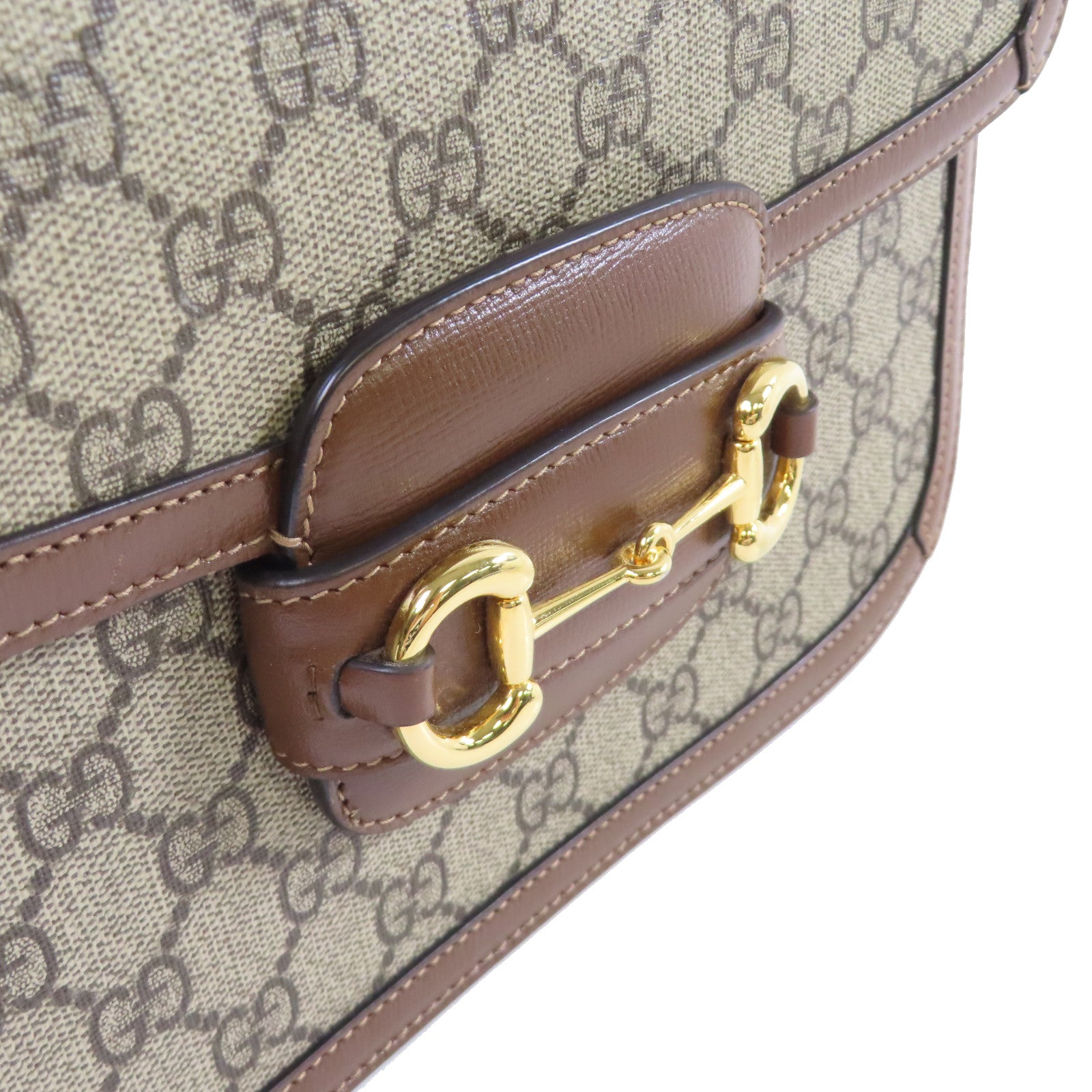 GUCCI 【激減優惠】塗層帆布Horsebit 1955 Shoulder Bag金扣肩背袋啡色