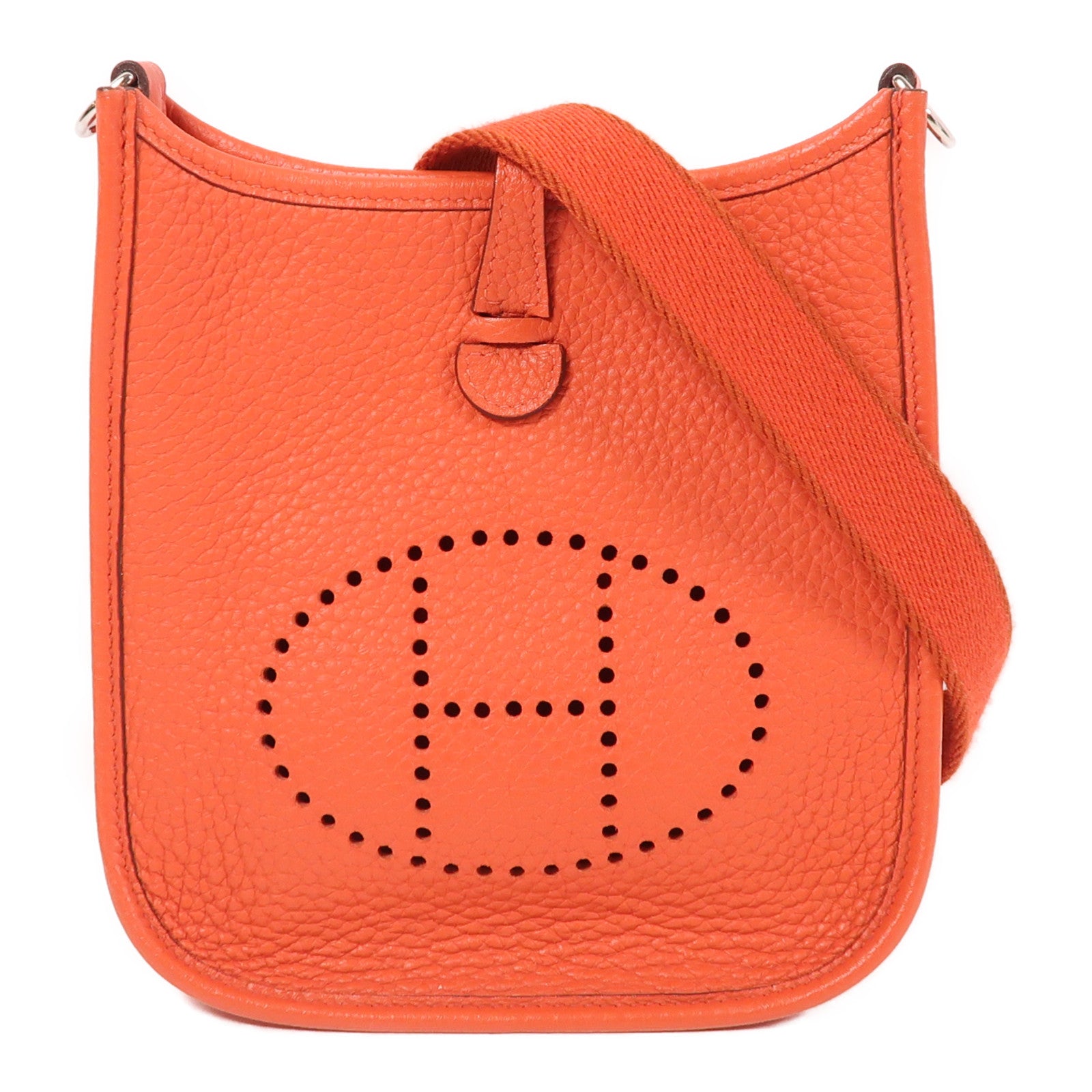 HERMES Clemence皮革Evelyne TPM銀扣肩背袋9J Feu
