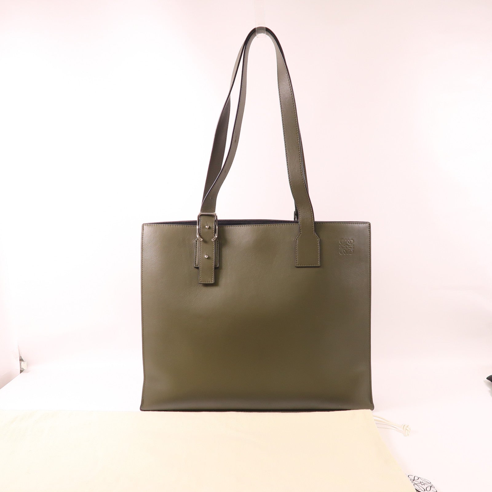 LOEWE SHW Buckle Horizontal Shoulder Bag Calfskin Leather Khaki