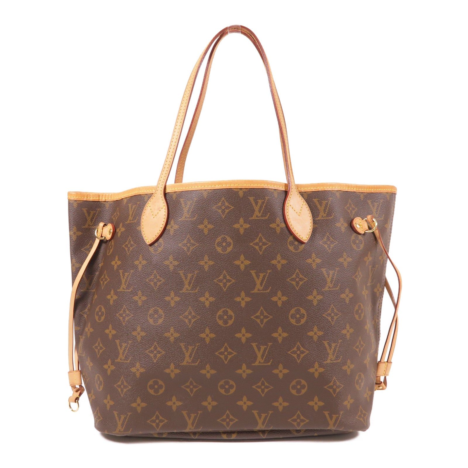 LOUIS VUITTON Monogram Neverfull MM金扣手挽袋棕色