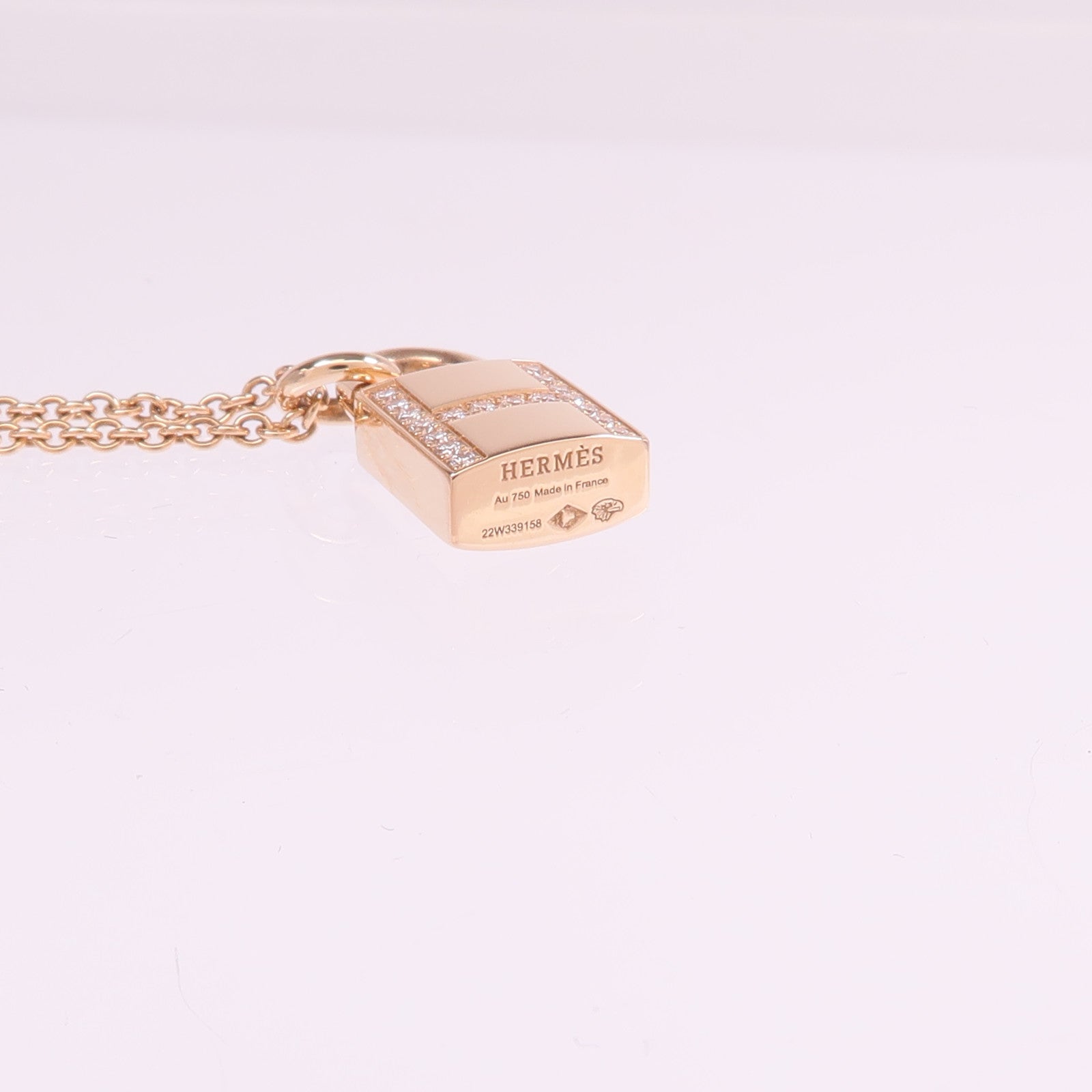 HERMES 18K玫瑰金Kelly Cadenas Pendant鑽石項鍊