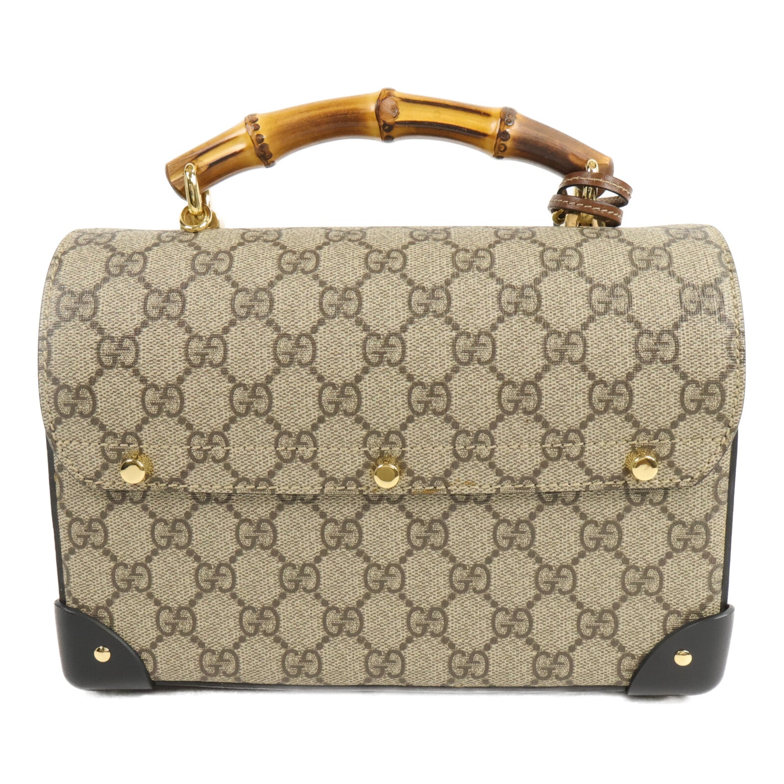 GUCCI 塗層帆布Padlock GG Small Bamboo Top Handle鏈帶手挽肩背兩用袋