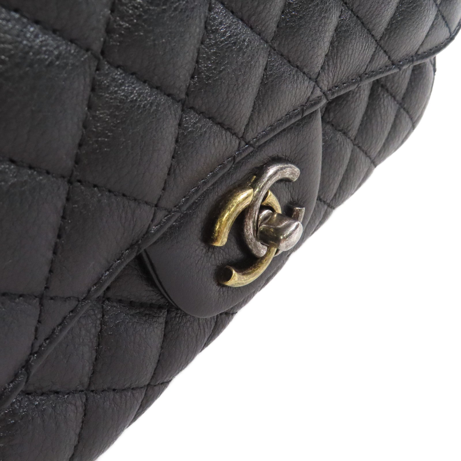 CHANEL 菱格牛皮皮革2Way Shoulder Bag金扣/銀扣鏈帶手挽肩背兩用袋黑色