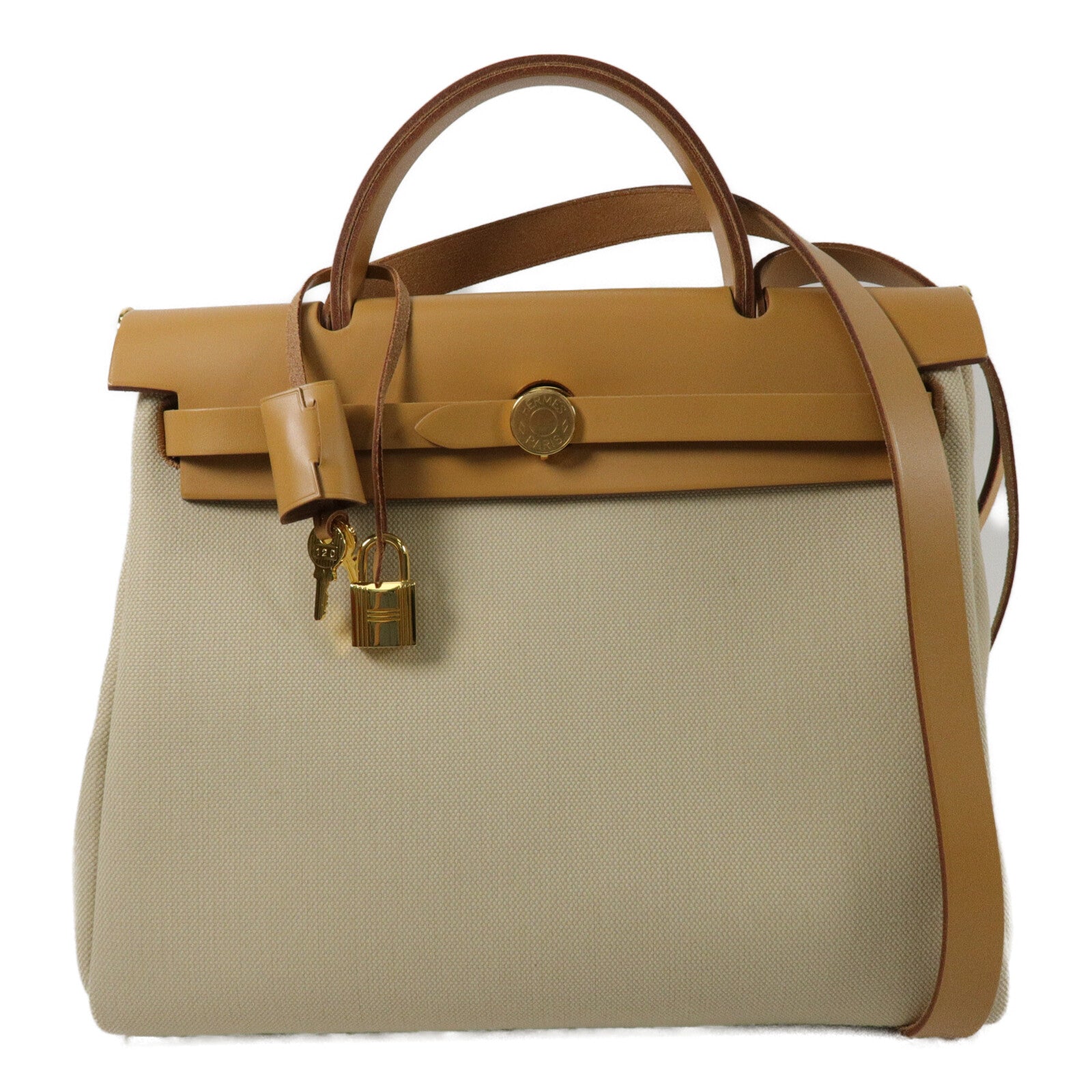 HERMES 帆布Herbag PM手挽肩背兩用袋Fauve